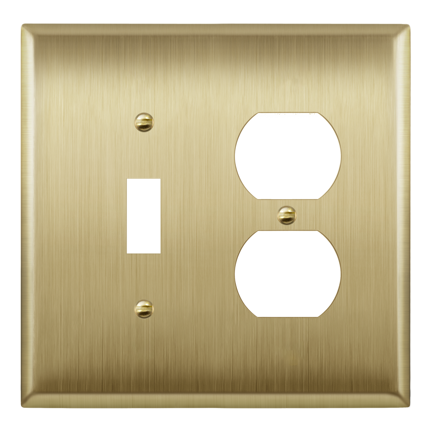 Combination Toggle Switch and Duplex Receptacle Metal Wall Plate, Corrosion Resistant, Stainless Steel, 2-Gang, Mid-Size