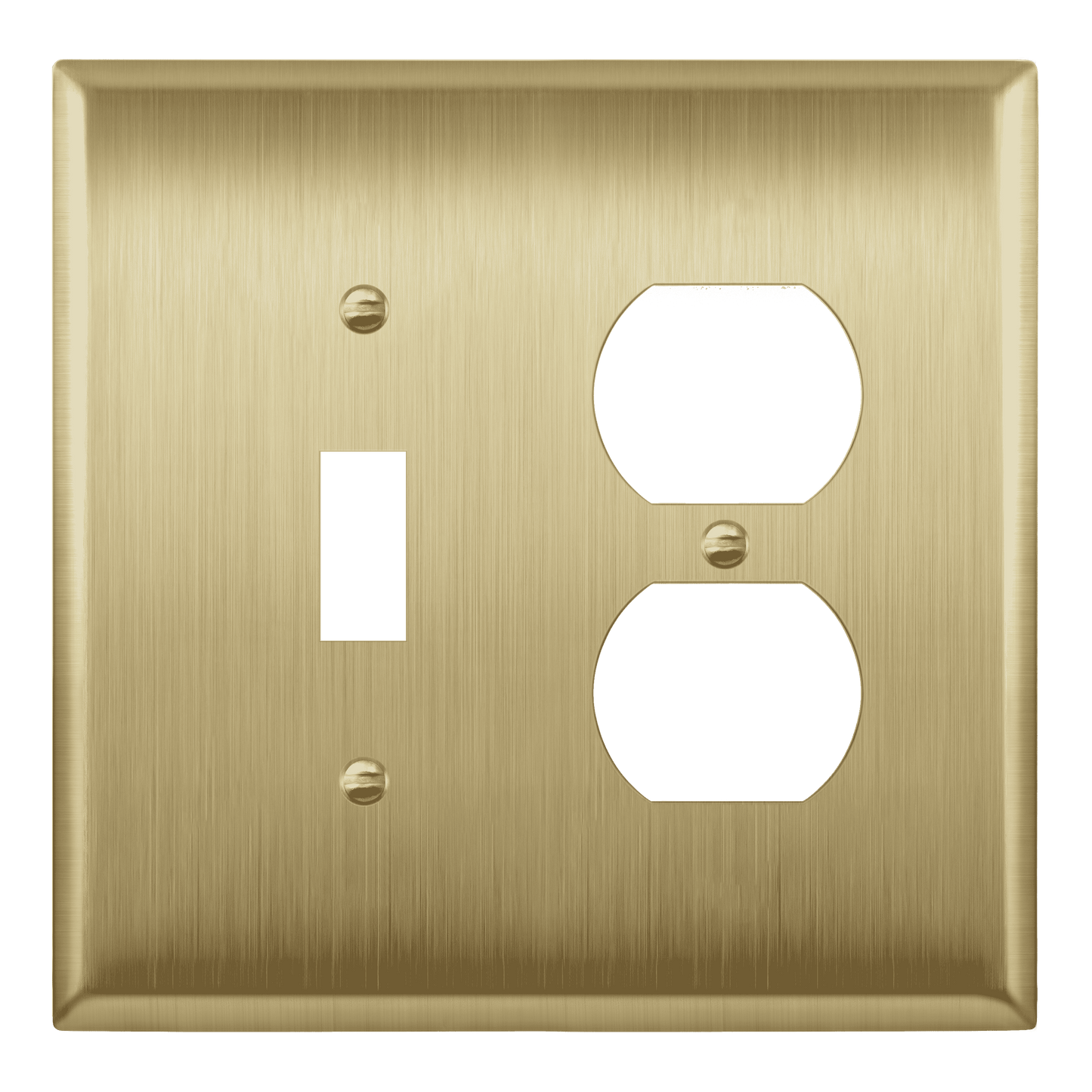 Combination Toggle Switch and Duplex Receptacle Metal Wall Plate, Corrosion Resistant, Stainless Steel, 2-Gang, Mid-Size