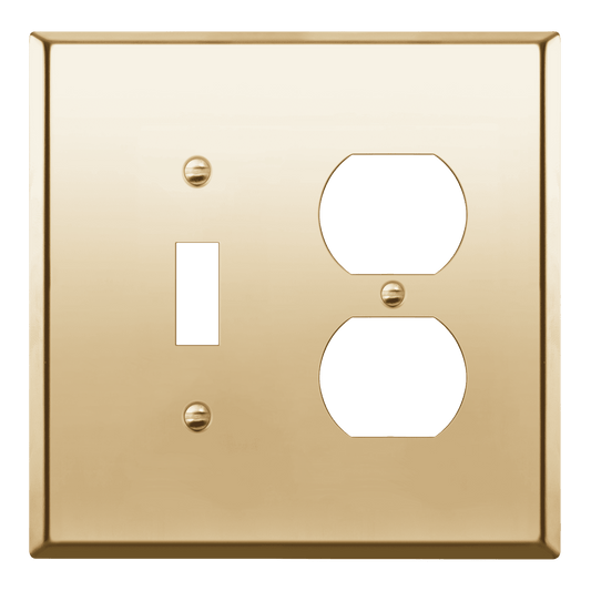 Combination Toggle Switch and Duplex Receptacle Metal Wall Plate, Corrosion Resistant, Stainless Steel, 2-Gang, Mid-Size
