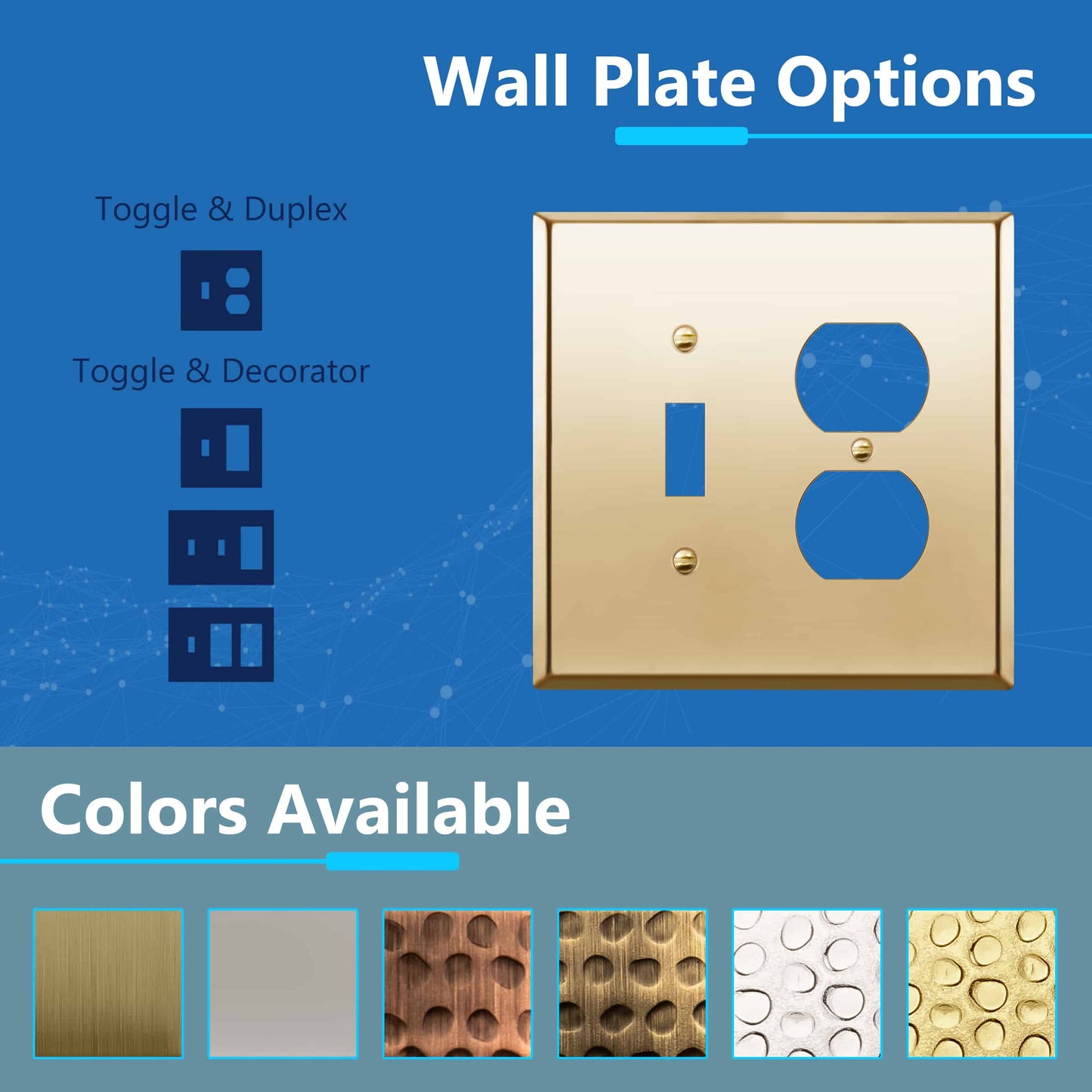 Combination Toggle Switch and Duplex Receptacle Metal Wall Plate, Corrosion Resistant, Stainless Steel, 2-Gang, Mid-Size