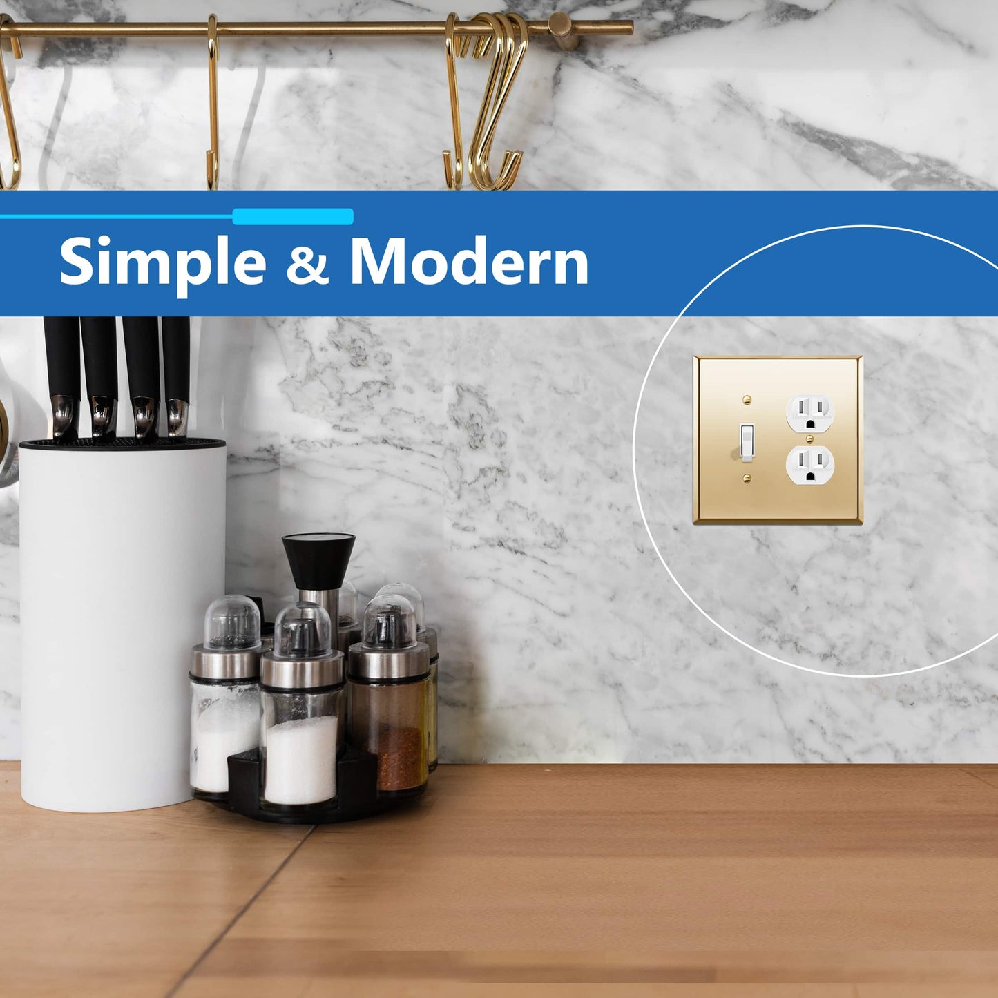Combination Toggle Switch and Duplex Receptacle Metal Wall Plate, Corrosion Resistant, Stainless Steel, 2-Gang, Mid-Size