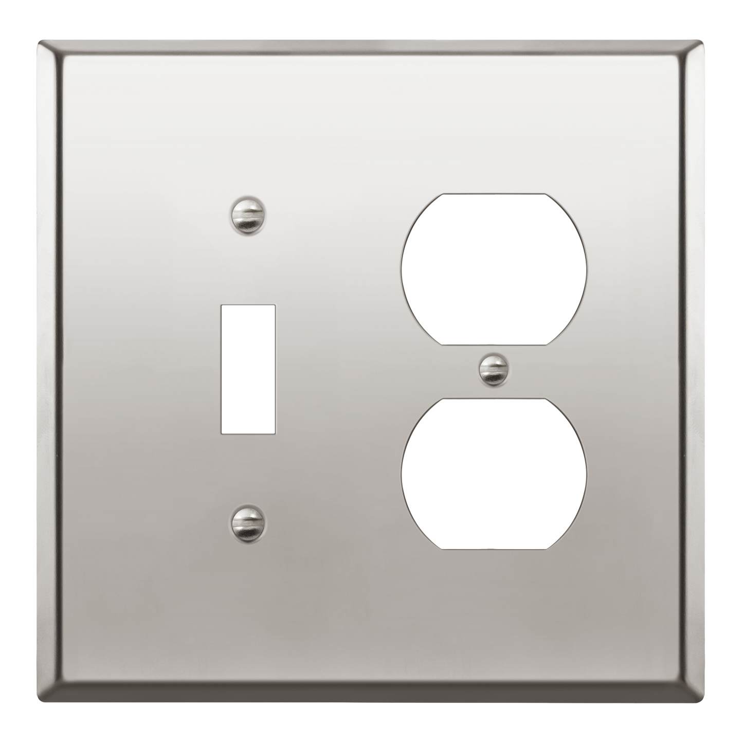 Combination Toggle Switch and Duplex Receptacle Metal Wall Plate, Corrosion Resistant, Stainless Steel, 2-Gang, Mid-Size