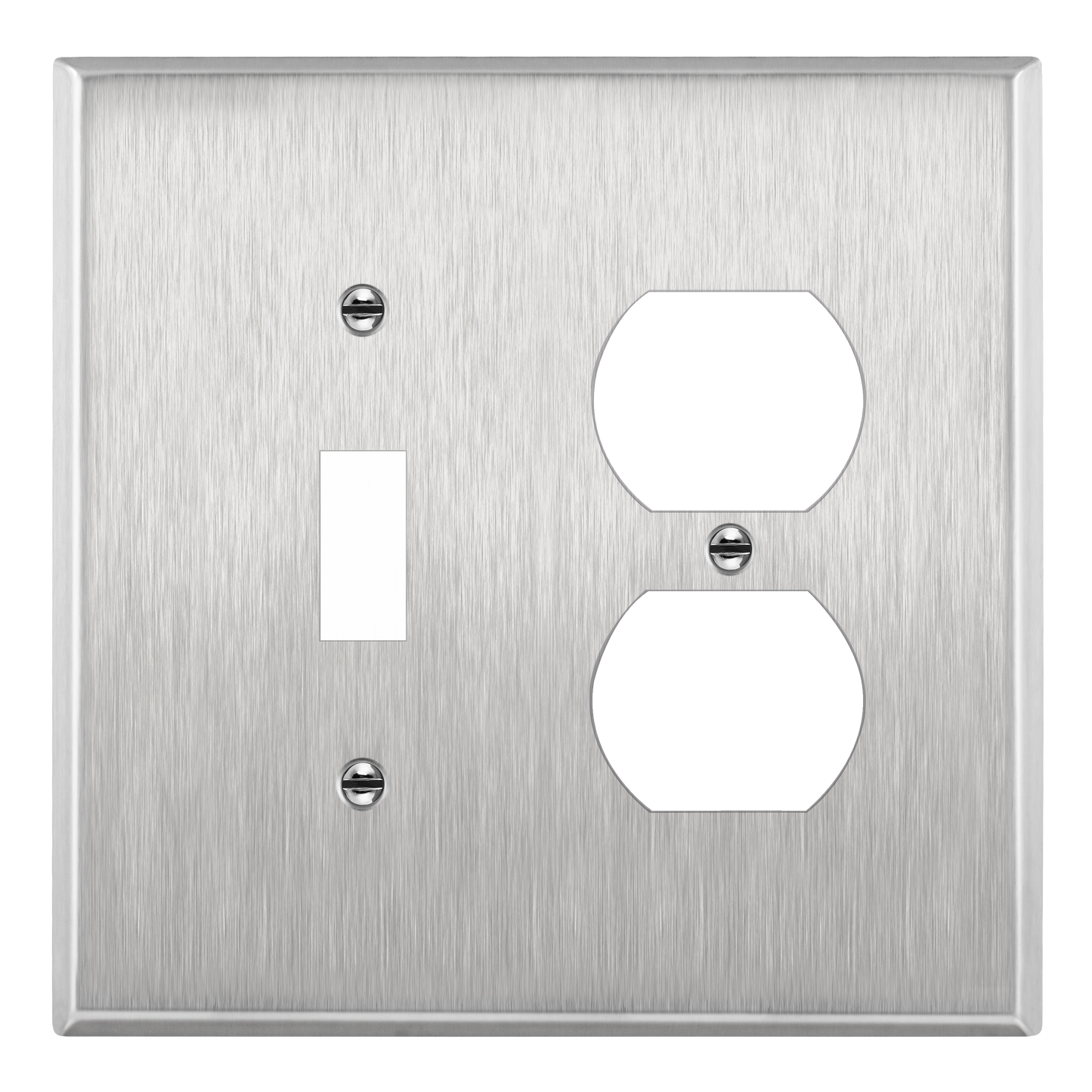 Combination Toggle Switch and Duplex Receptacle Metal Wall Plate, Corrosion Resistant, Stainless Steel, 2-Gang, Mid-Size
