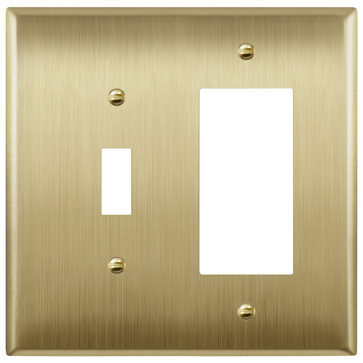 Combination Toggle Switch and Decorator Receptacle Metal Wall Plate, Corrosion Resistant, Stainless Steel, 2-Gang, Mid-Size
