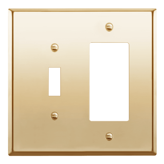 Combination Toggle Switch and Decorator Receptacle Metal Wall Plate, Corrosion Resistant, Stainless Steel, 2-Gang, Mid-Size