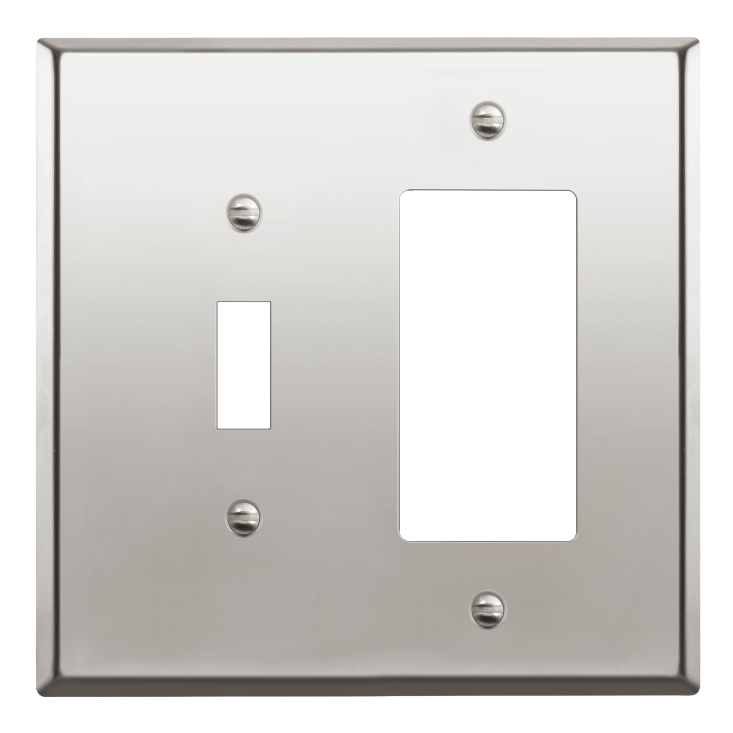 Combination Toggle Switch and Decorator Receptacle Metal Wall Plate, Corrosion Resistant, Stainless Steel, 2-Gang, Mid-Size