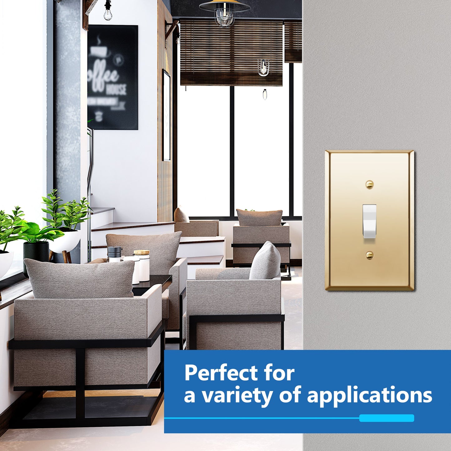 Toggle Light Switch Metal Wall Plate, Stainless Steel Switch Cover, Corrosion Resistant, 1-Gang, Mid-Size