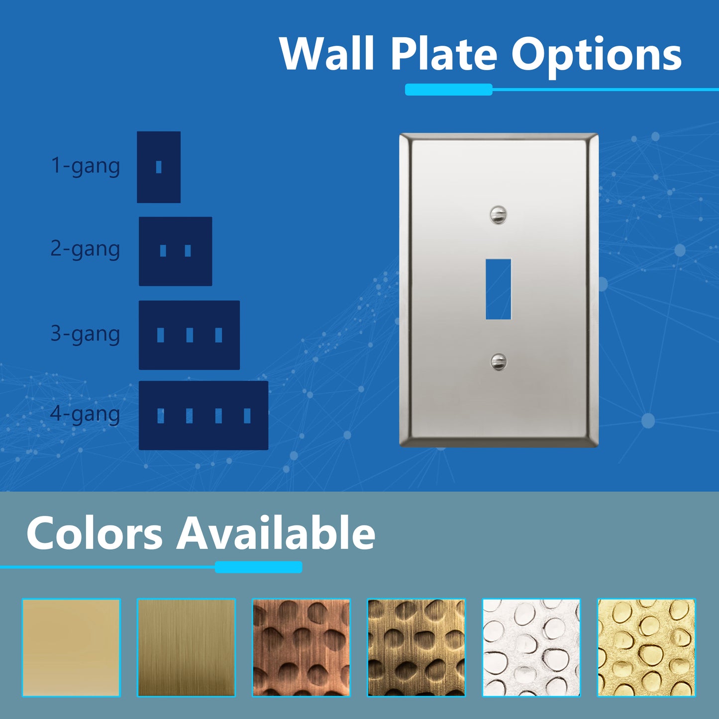 Toggle Light Switch Metal Wall Plate, Stainless Steel Switch Cover, Corrosion Resistant, 1-Gang, Mid-Size