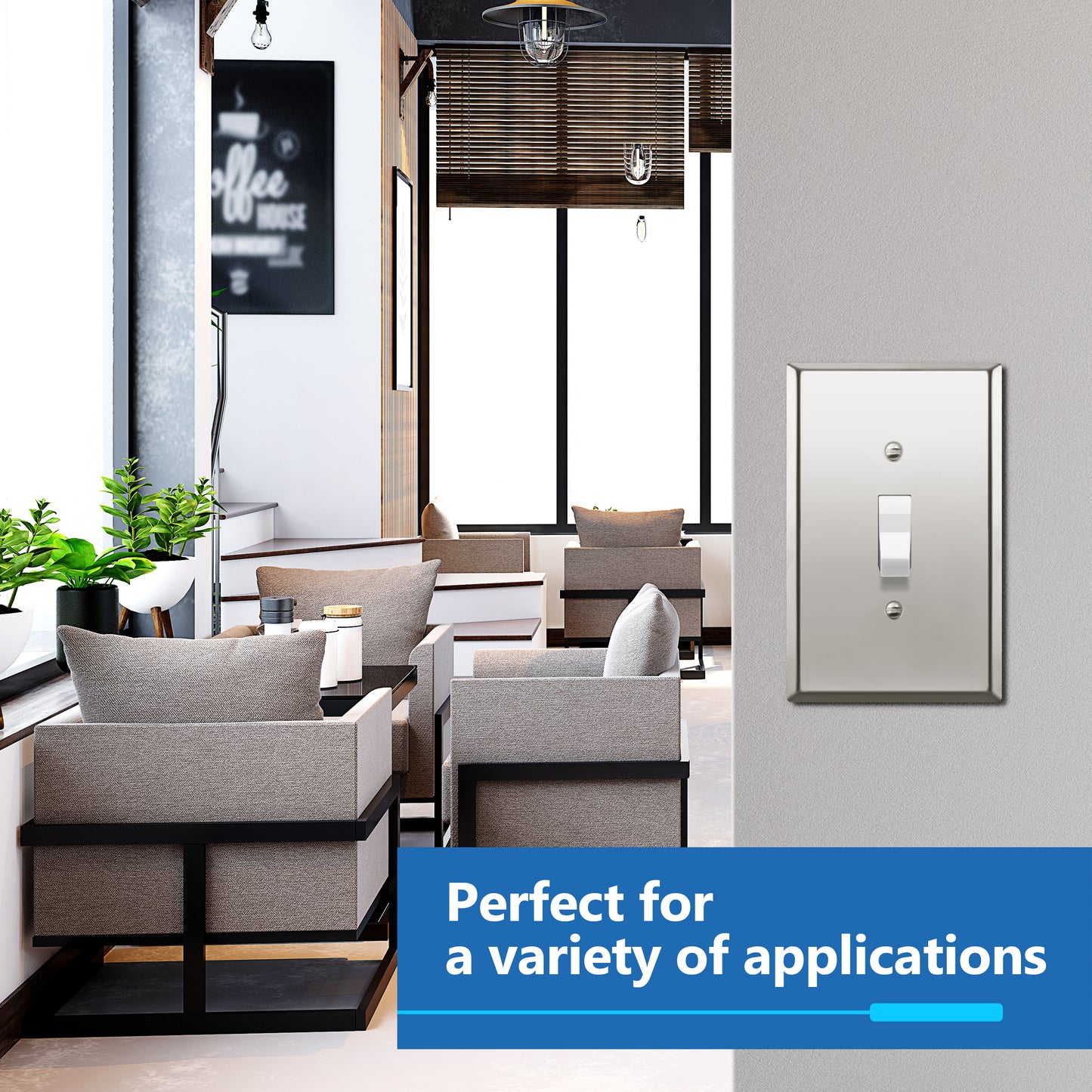 Toggle Light Switch Metal Wall Plate, Stainless Steel Switch Cover, Corrosion Resistant, 1-Gang, Mid-Size