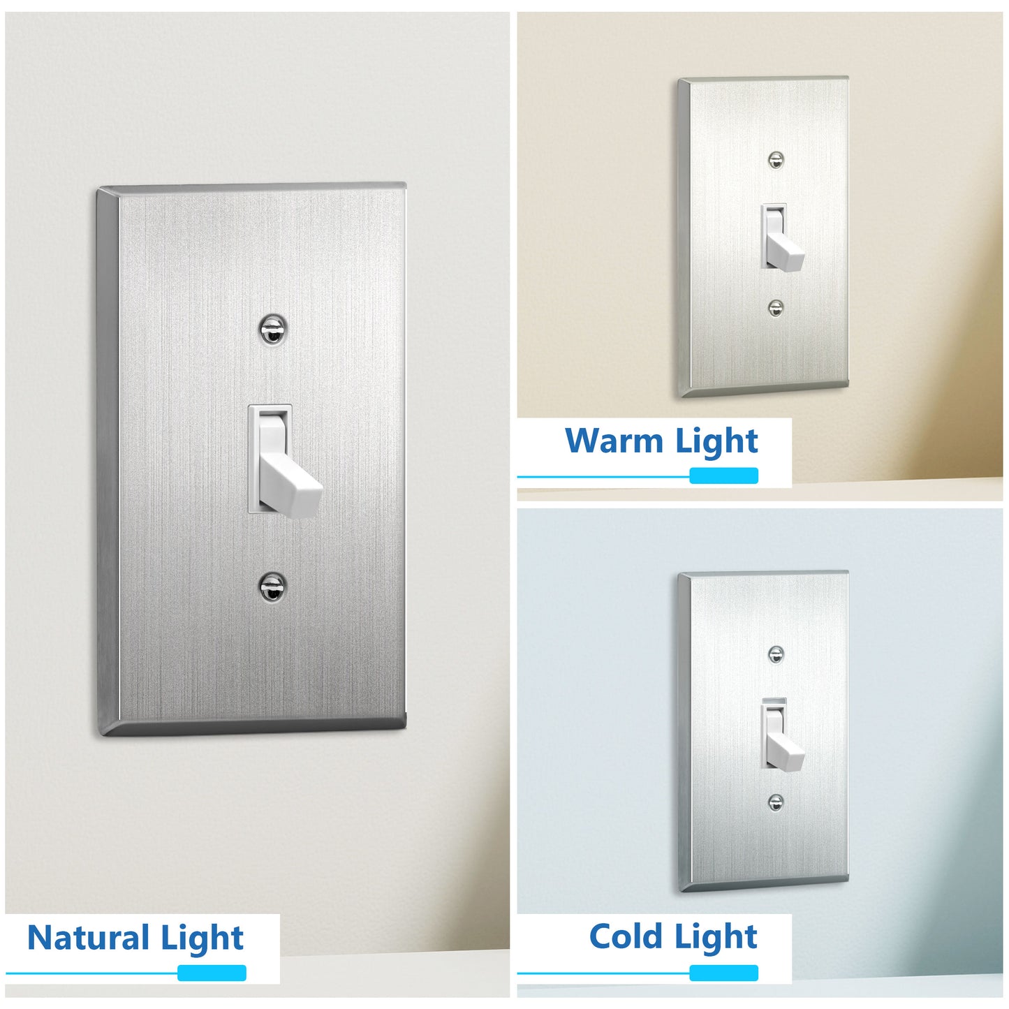 Toggle Light Switch Metal Wall Plate, Stainless Steel Switch Cover, Corrosion Resistant, 1-Gang, Mid-Size