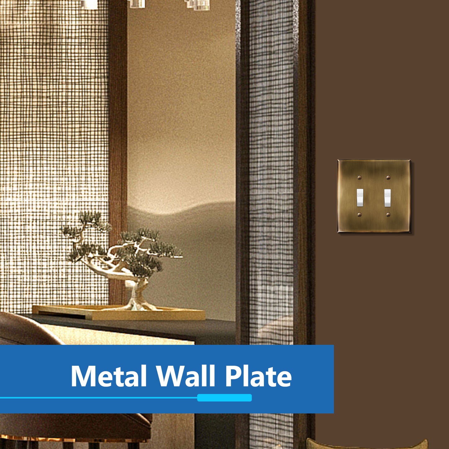 Toggle Light Switch Metal Wall Plate, Stainless Steel Switch Cover, Corrosion Resistant, 2-Gang, Mid-Size