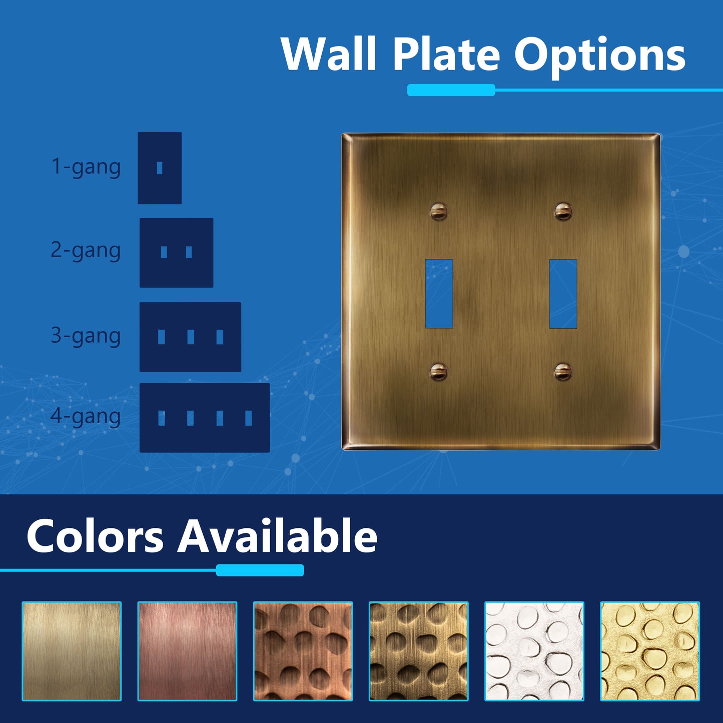 Toggle Light Switch Metal Wall Plate, Stainless Steel Switch Cover, Corrosion Resistant, 2-Gang, Mid-Size
