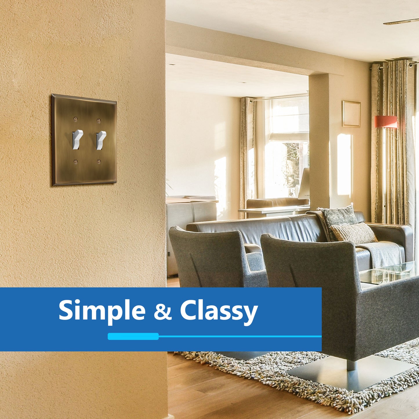 Toggle Light Switch Metal Wall Plate, Stainless Steel Switch Cover, Corrosion Resistant, 2-Gang, Mid-Size
