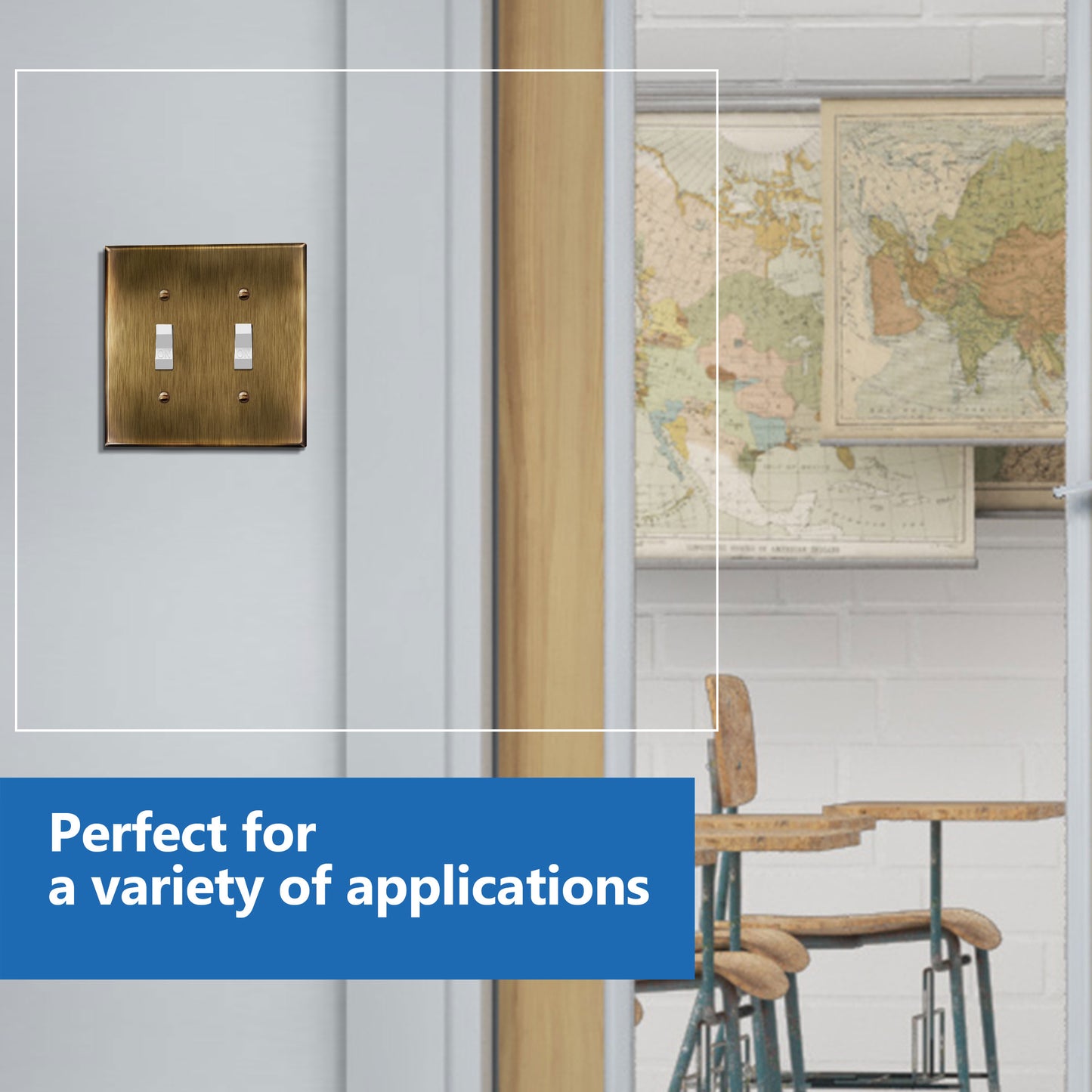 Toggle Light Switch Metal Wall Plate, Stainless Steel Switch Cover, Corrosion Resistant, 2-Gang, Mid-Size
