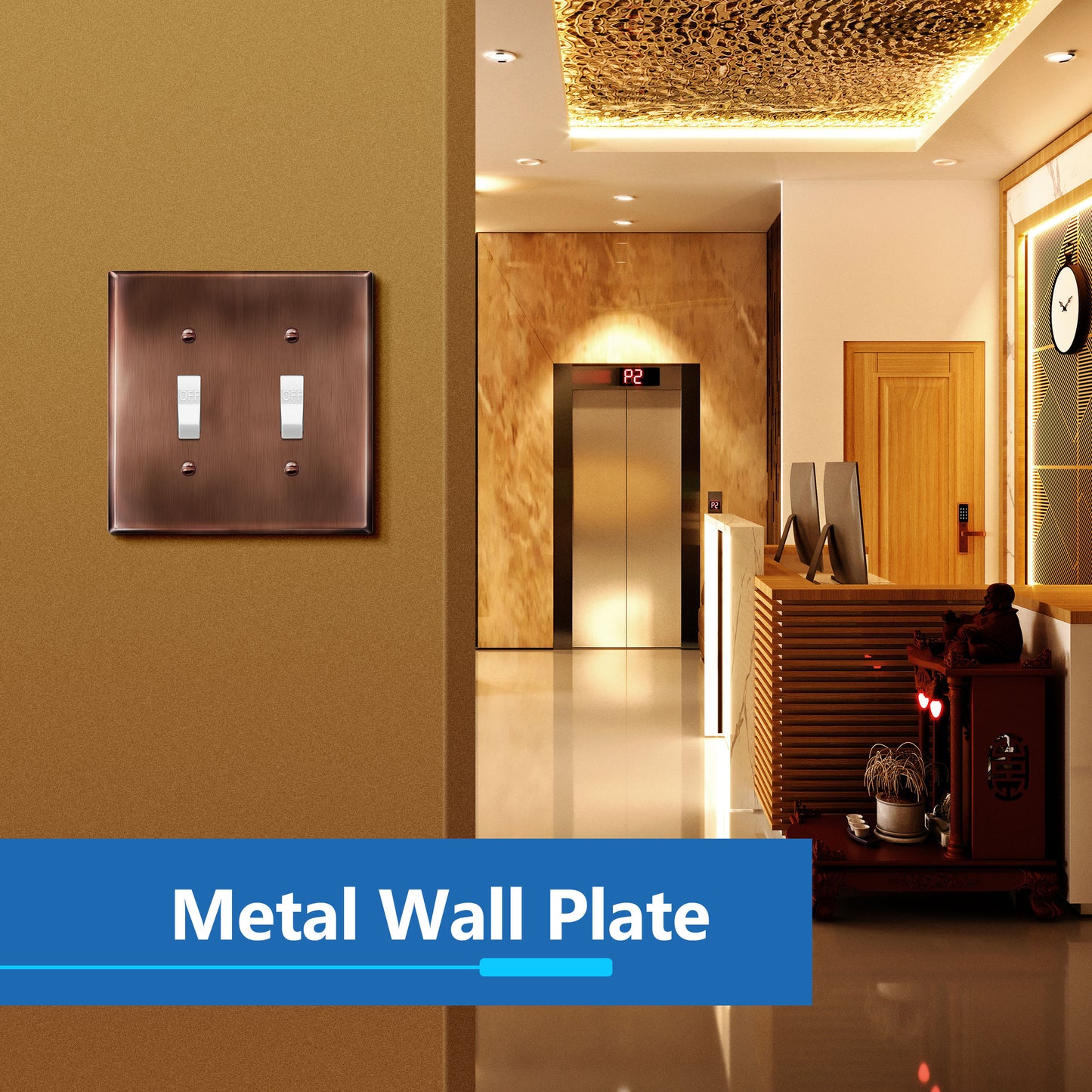 Toggle Light Switch Metal Wall Plate, Stainless Steel Switch Cover, Corrosion Resistant, 2-Gang, Mid-Size