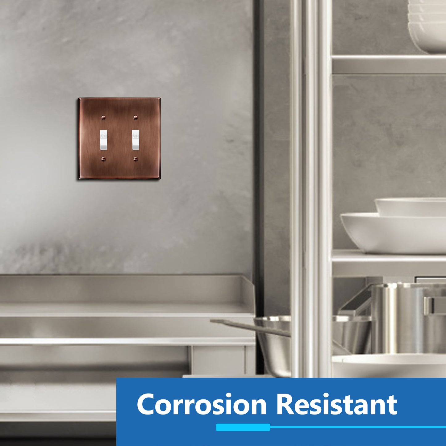 Toggle Light Switch Metal Wall Plate, Stainless Steel Switch Cover, Corrosion Resistant, 2-Gang, Mid-Size