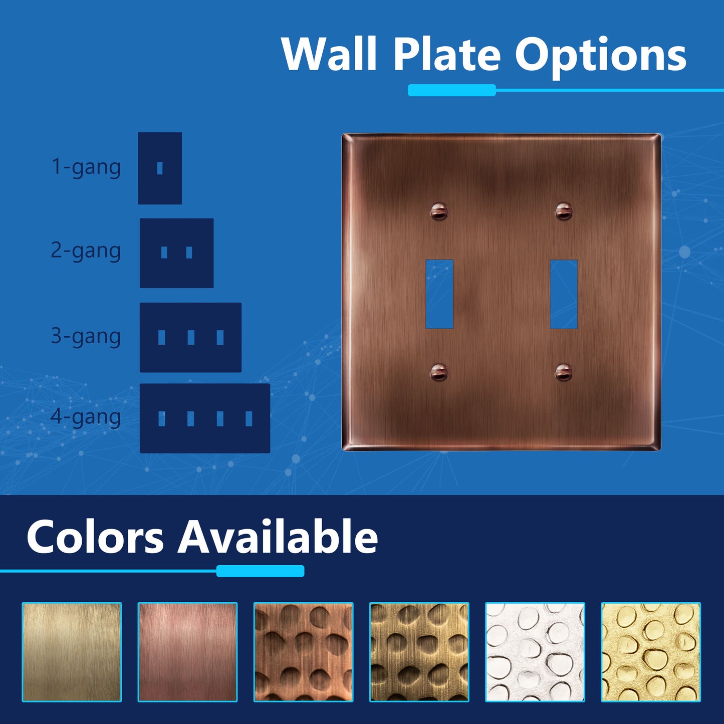 Toggle Light Switch Metal Wall Plate, Stainless Steel Switch Cover, Corrosion Resistant, 2-Gang, Mid-Size