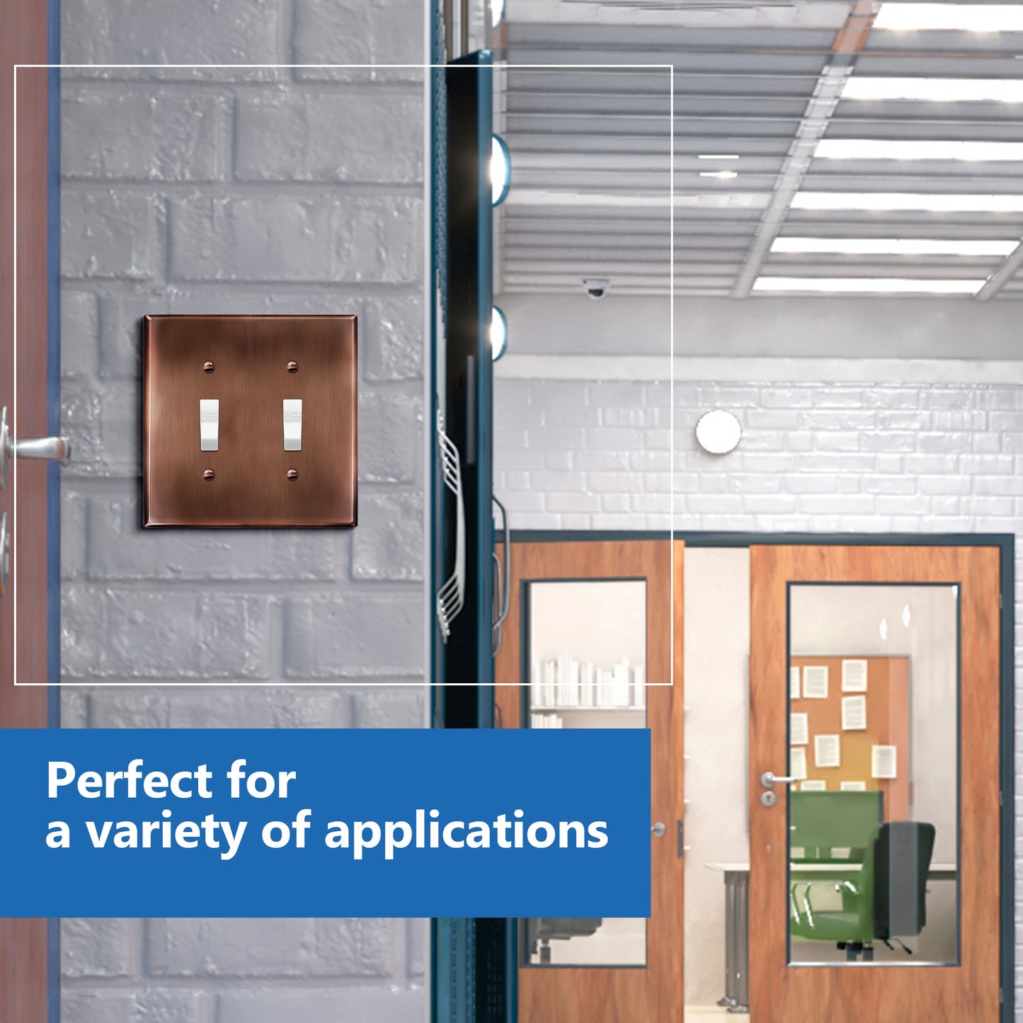 Toggle Light Switch Metal Wall Plate, Stainless Steel Switch Cover, Corrosion Resistant, 2-Gang, Mid-Size