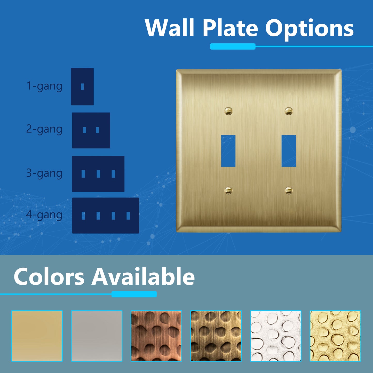 Toggle Light Switch Metal Wall Plate, Stainless Steel Switch Cover, Corrosion Resistant, 2-Gang, Mid-Size