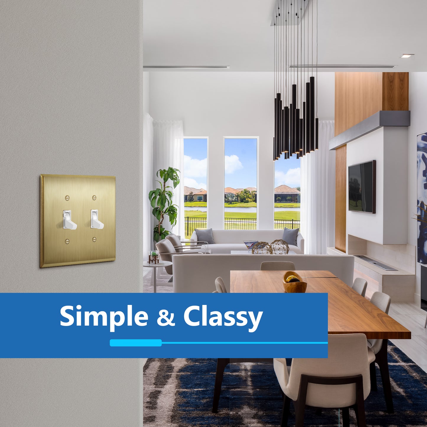 Toggle Light Switch Metal Wall Plate, Stainless Steel Switch Cover, Corrosion Resistant, 2-Gang, Mid-Size