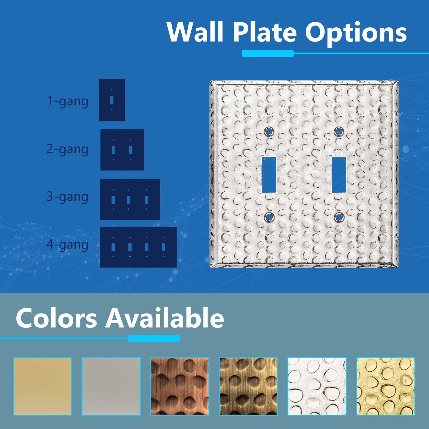 Toggle Light Switch Metal Wall Plate, Stainless Steel Switch Cover, Corrosion Resistant, 2-Gang, Mid-Size