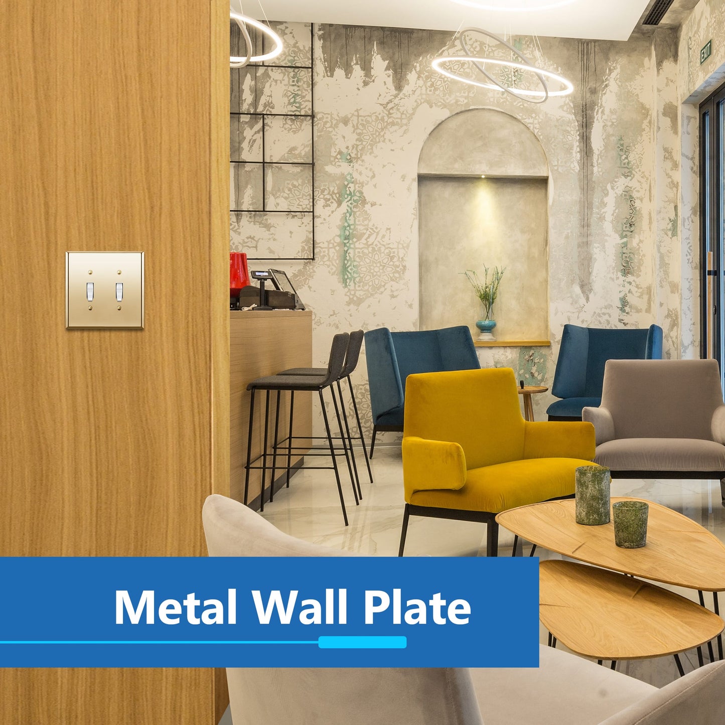 Toggle Light Switch Metal Wall Plate, Stainless Steel Switch Cover, Corrosion Resistant, 2-Gang, Mid-Size