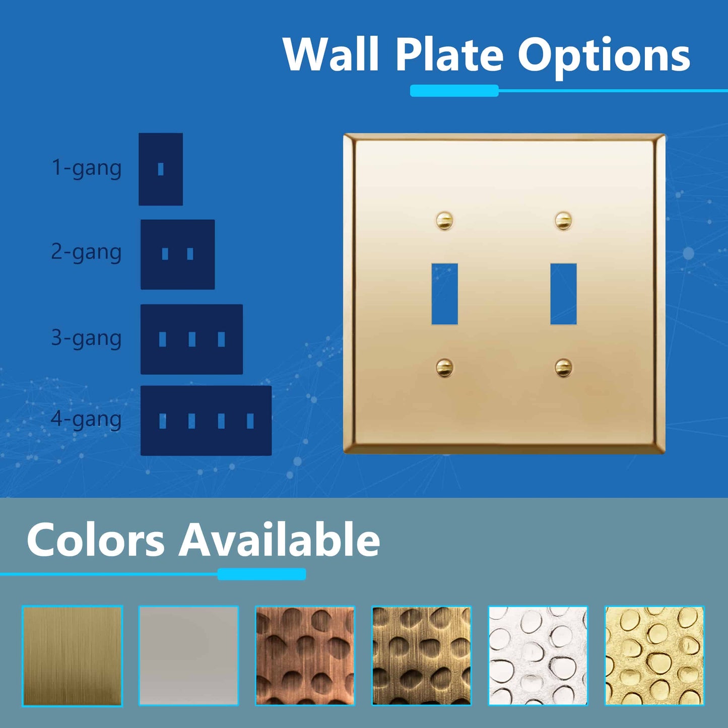 Toggle Light Switch Metal Wall Plate, Stainless Steel Switch Cover, Corrosion Resistant, 2-Gang, Mid-Size