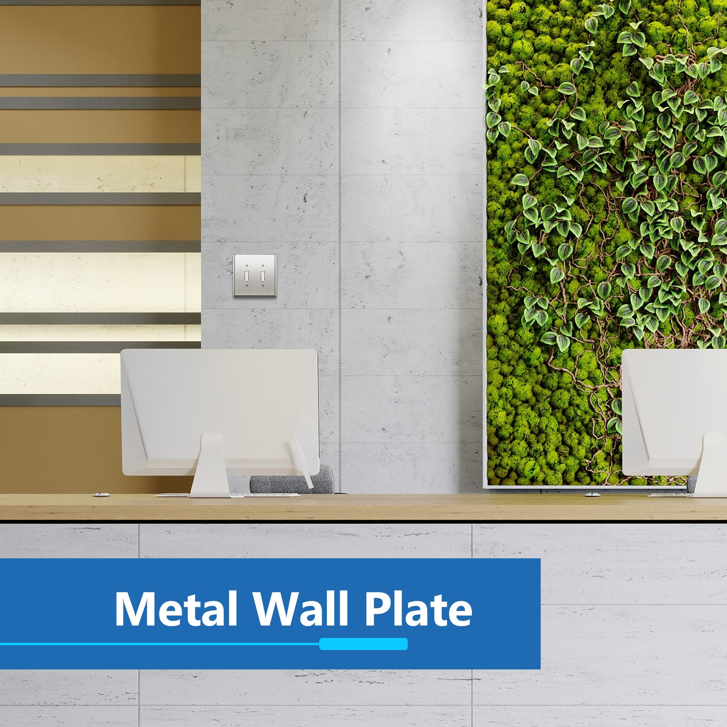 Toggle Light Switch Metal Wall Plate, Stainless Steel Switch Cover, Corrosion Resistant, 2-Gang, Mid-Size