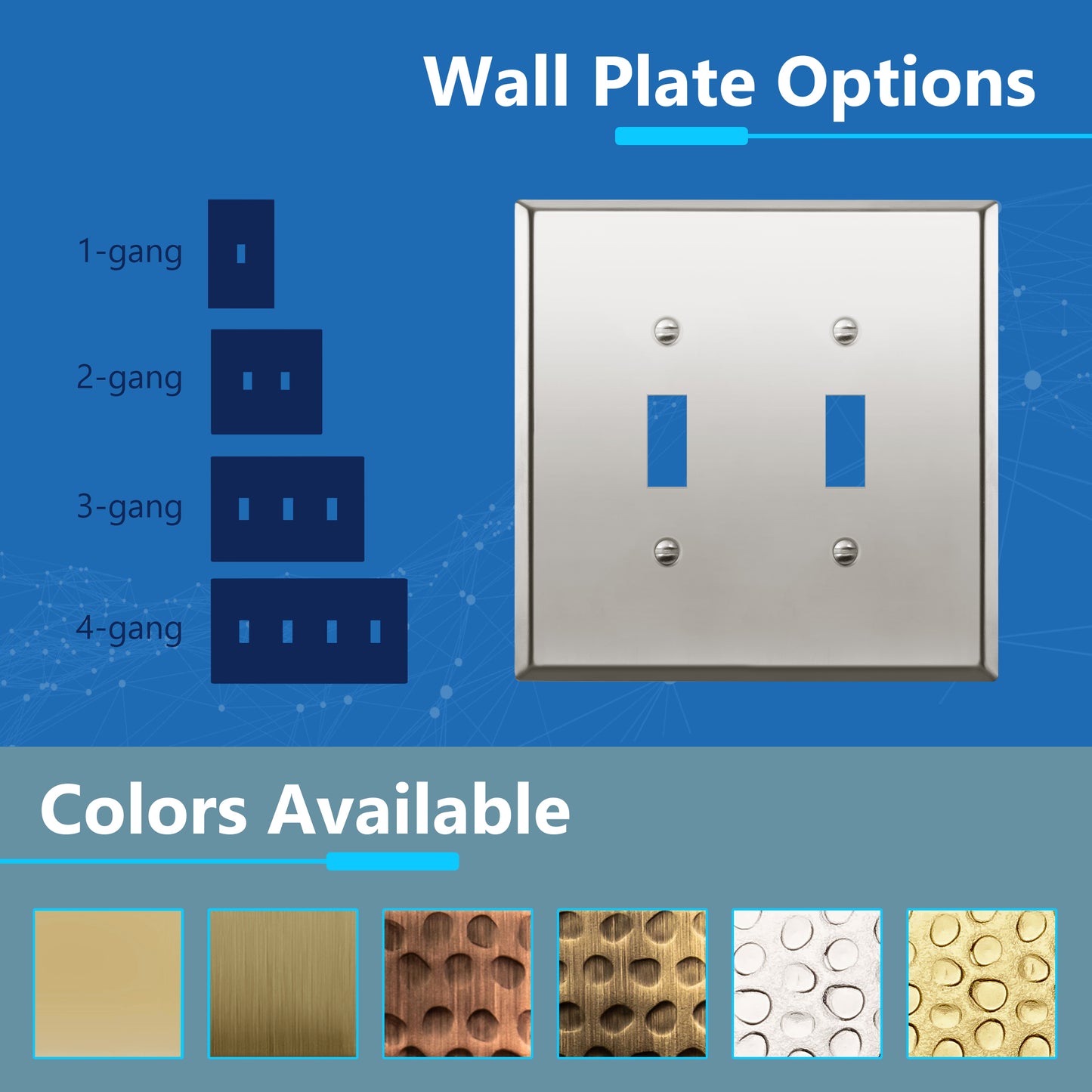 Toggle Light Switch Metal Wall Plate, Stainless Steel Switch Cover, Corrosion Resistant, 2-Gang, Mid-Size
