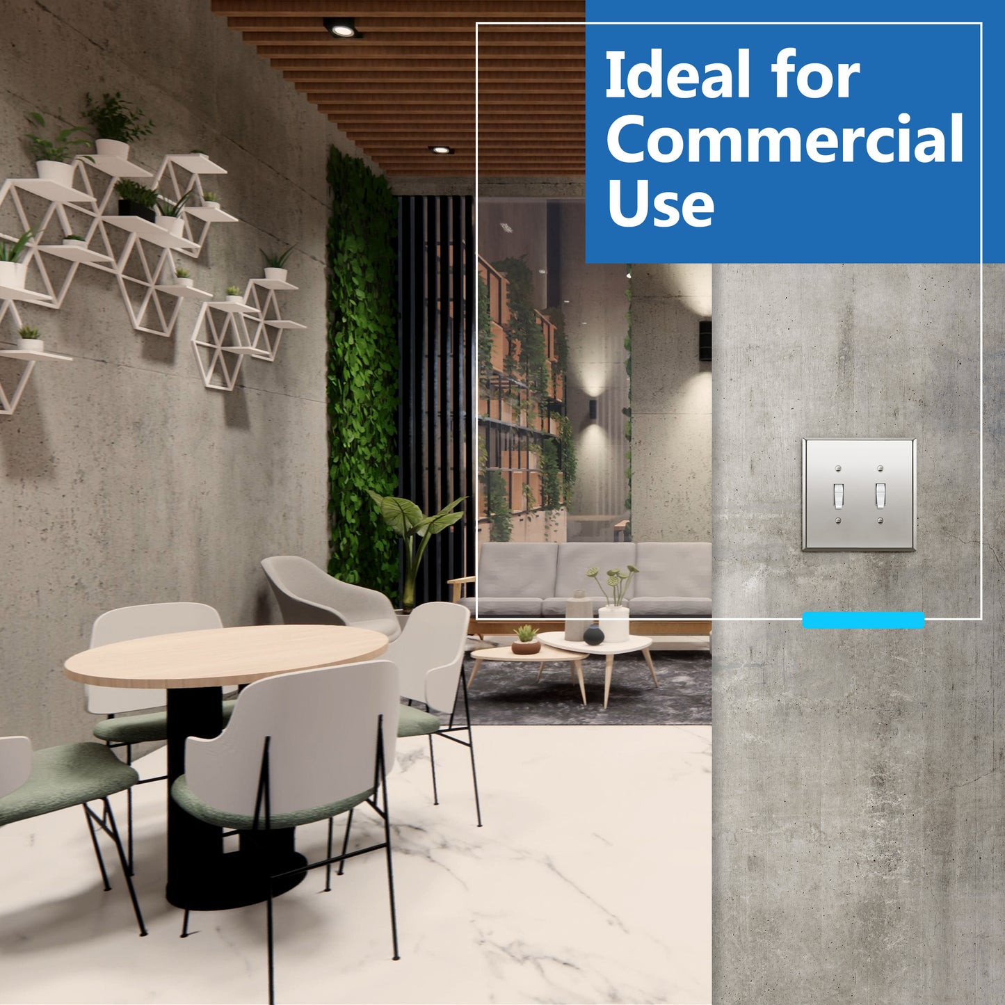 Toggle Light Switch Metal Wall Plate, Stainless Steel Switch Cover, Corrosion Resistant, 2-Gang, Mid-Size