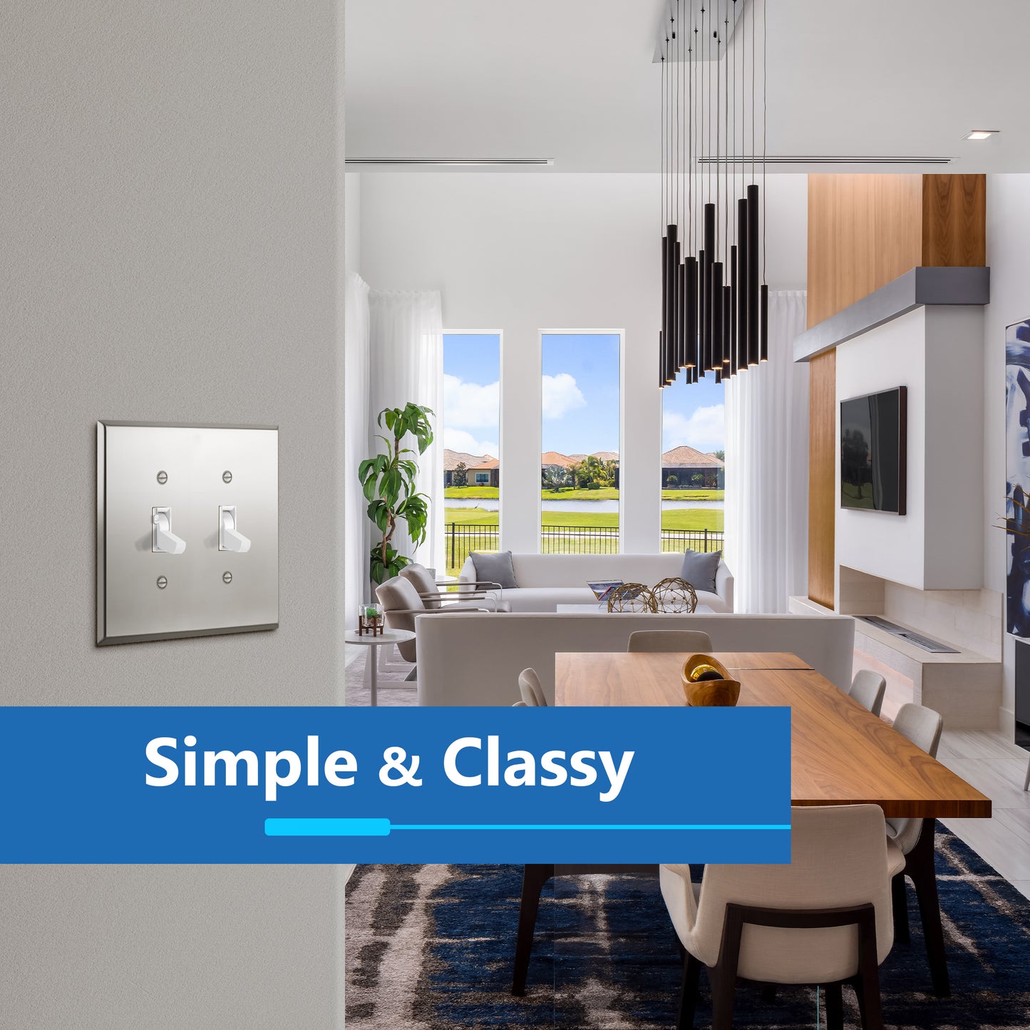 Toggle Light Switch Metal Wall Plate, Stainless Steel Switch Cover, Corrosion Resistant, 2-Gang, Mid-Size