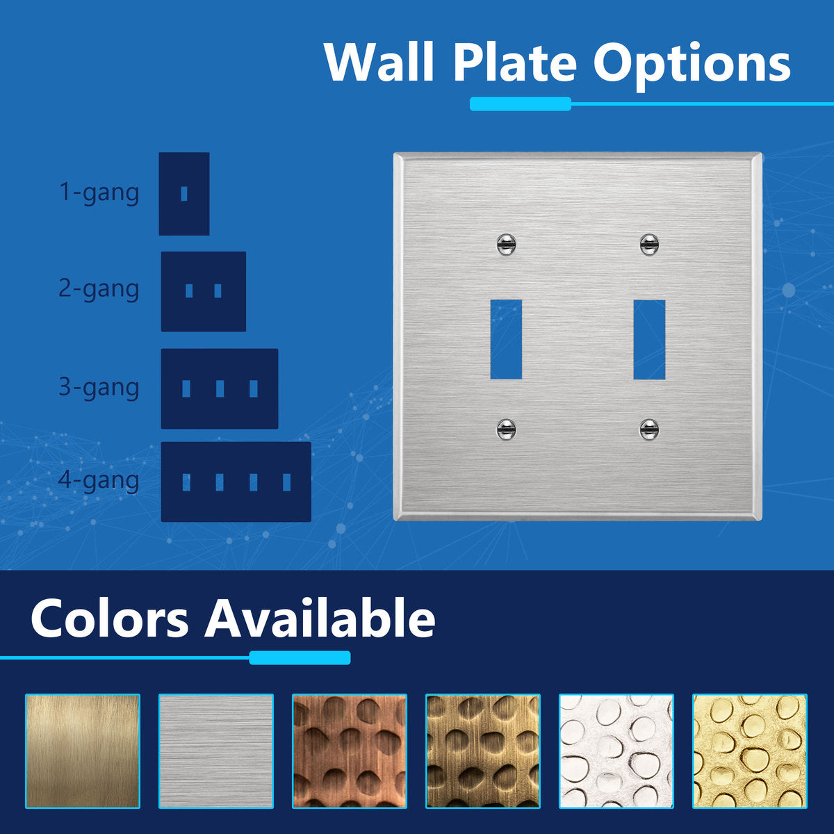 Toggle Light Switch Metal Wall Plate, Stainless Steel Switch Cover, Corrosion Resistant, 2-Gang, Mid-Size