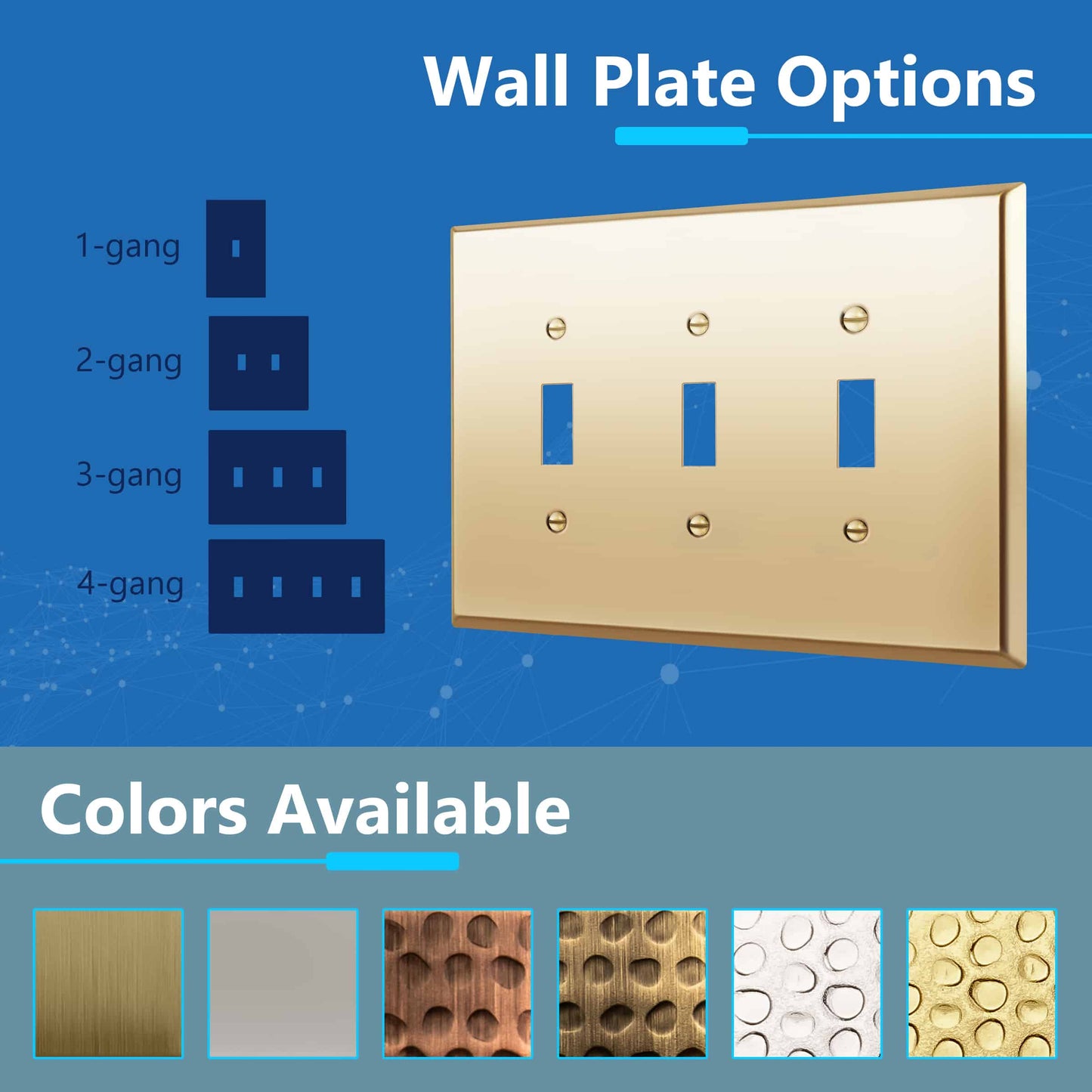 Toggle Light Switch Metal Wall Plate, Stainless Steel Switch Cover, Corrosion Resistant, 3-Gang, Mid-Size