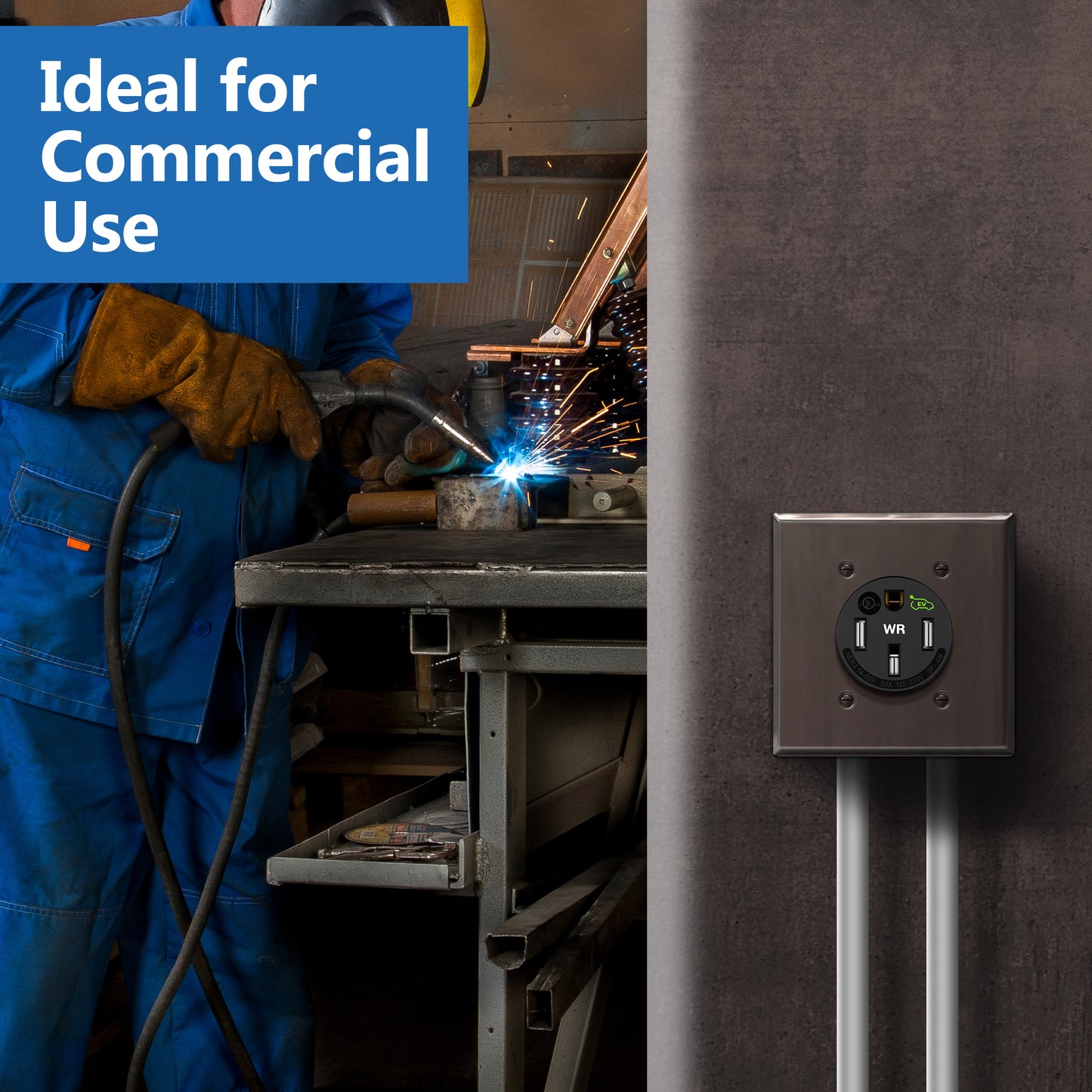 NEMA 14-50R Single Receptacle Wall Plate, Heavy Duty, Stainless Steel, Corrosive Resistant, EV Charger Outlet Cover, 1-Gang