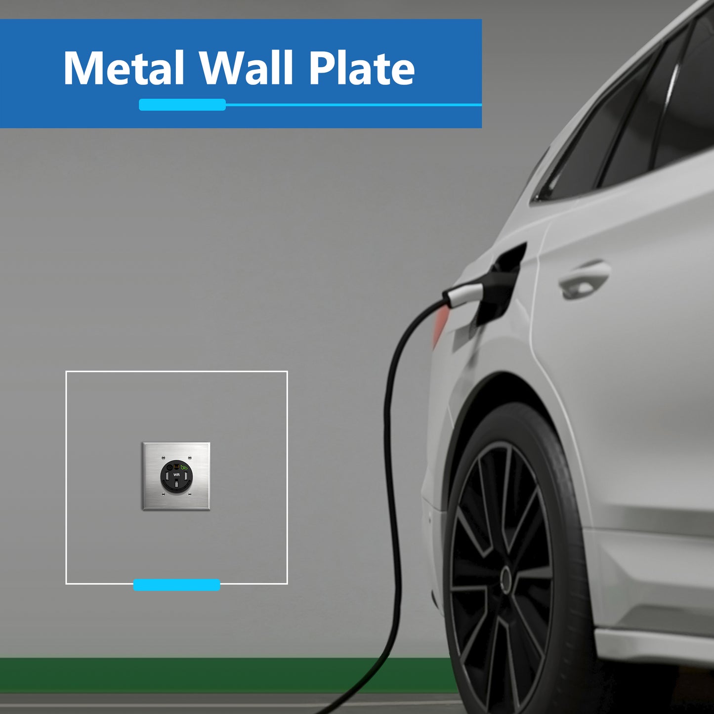 NEMA 14-50R Single Receptacle Wall Plate, Heavy Duty, Stainless Steel, Corrosive Resistant, EV Charger Outlet Cover, 1-Gang