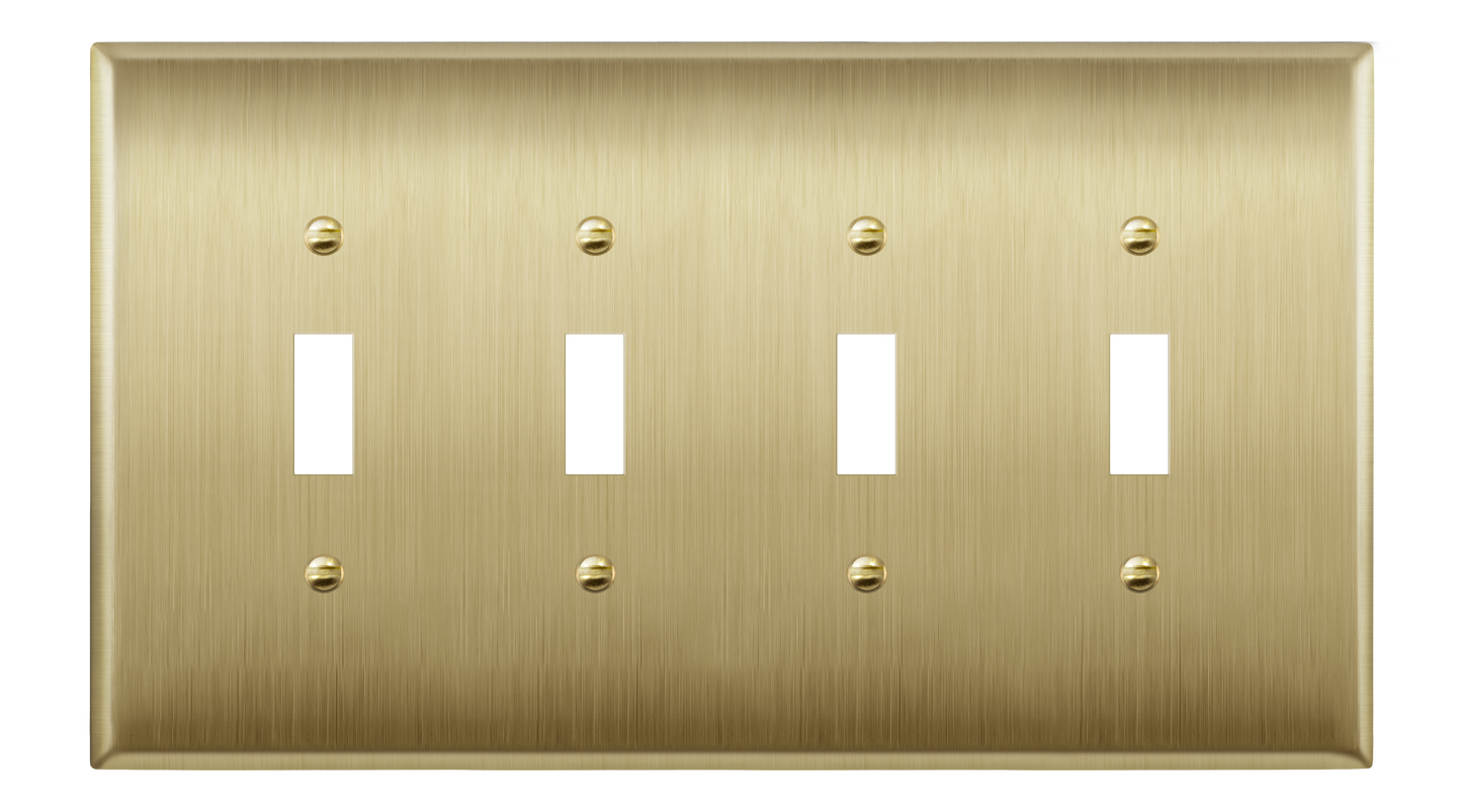 Toggle Light Switch Metal Wall Plate, Stainless Steel Switch Cover, Corrosion Resistant, 4-Gang, Mid-Size