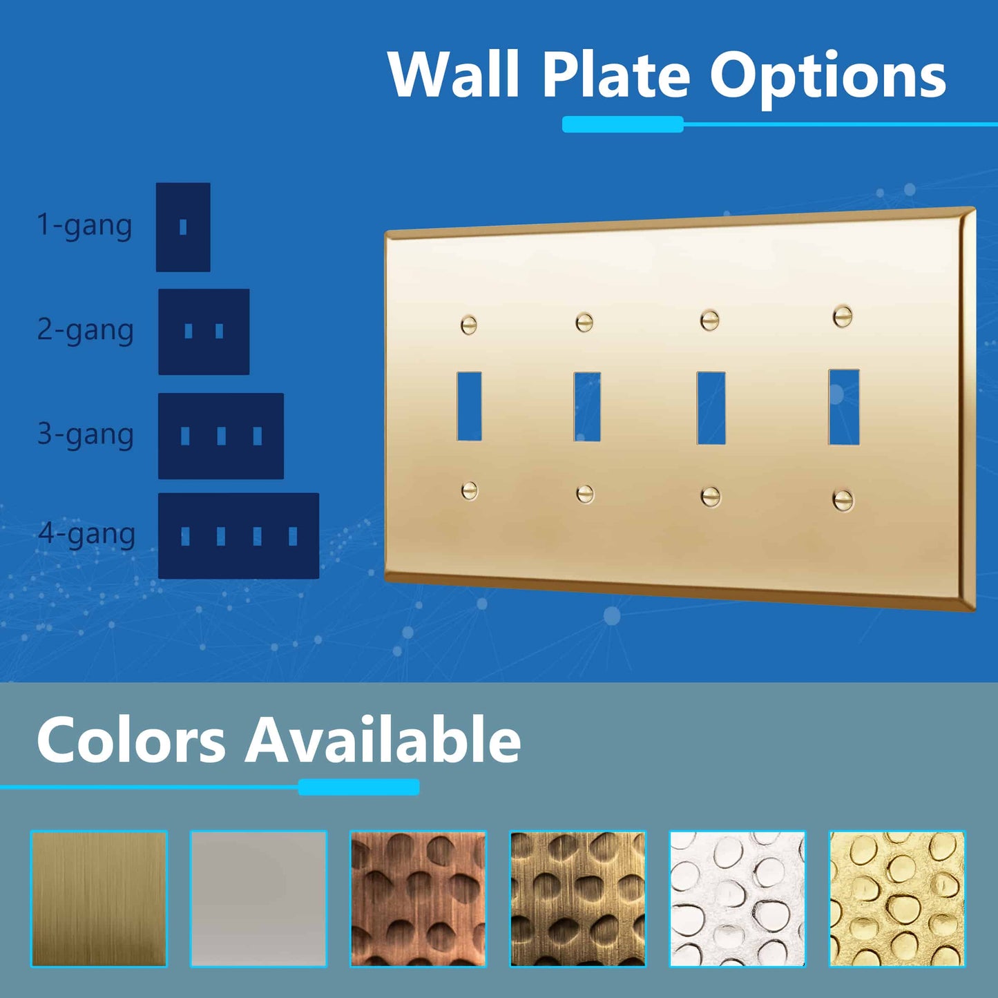 Toggle Light Switch Metal Wall Plate, Stainless Steel Switch Cover, Corrosion Resistant, 4-Gang, Mid-Size