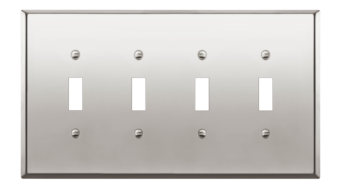 Toggle Light Switch Metal Wall Plate, Stainless Steel Switch Cover, Corrosion Resistant, 4-Gang, Mid-Size
