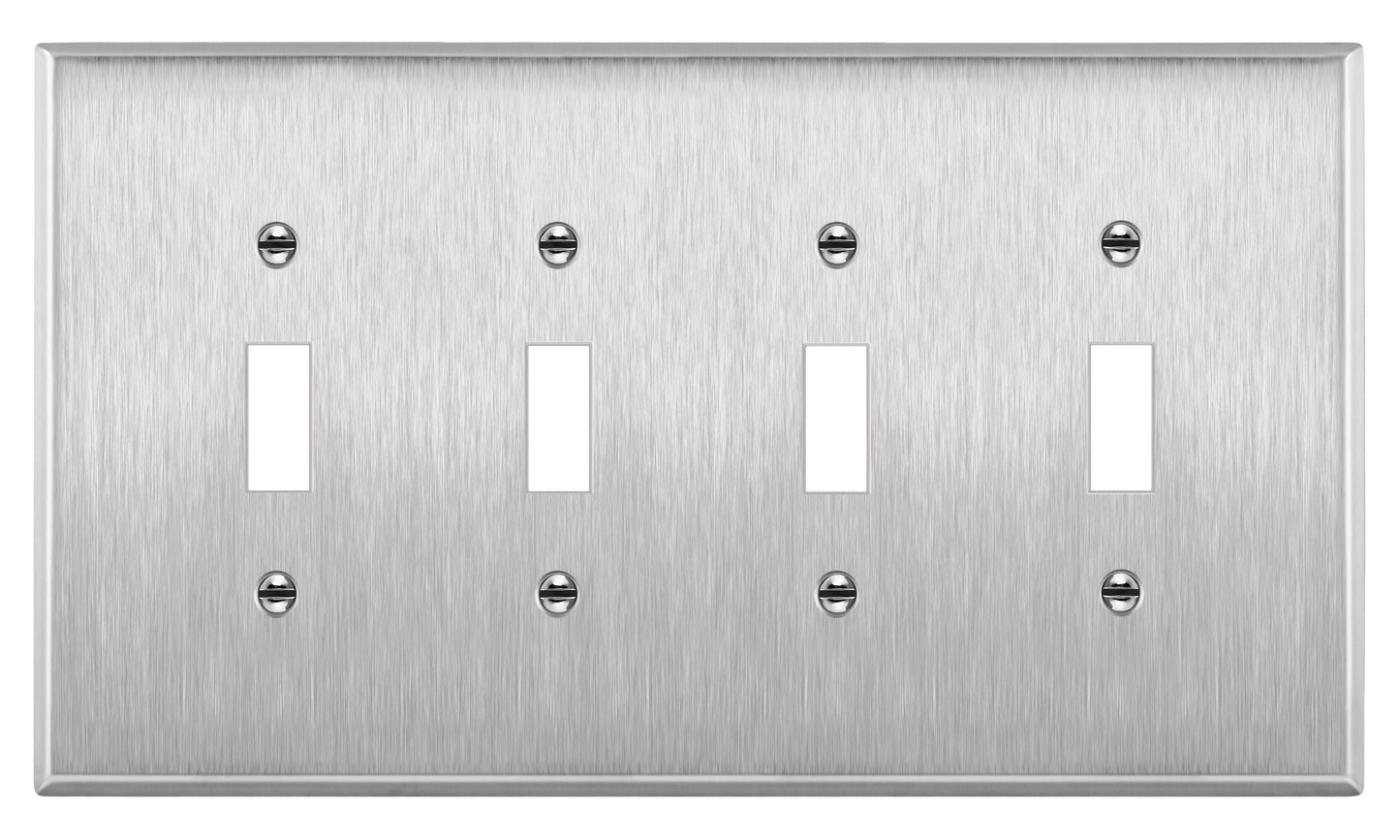 Toggle Light Switch Metal Wall Plate, Stainless Steel Switch Cover, Corrosion Resistant, 4-Gang, Mid-Size