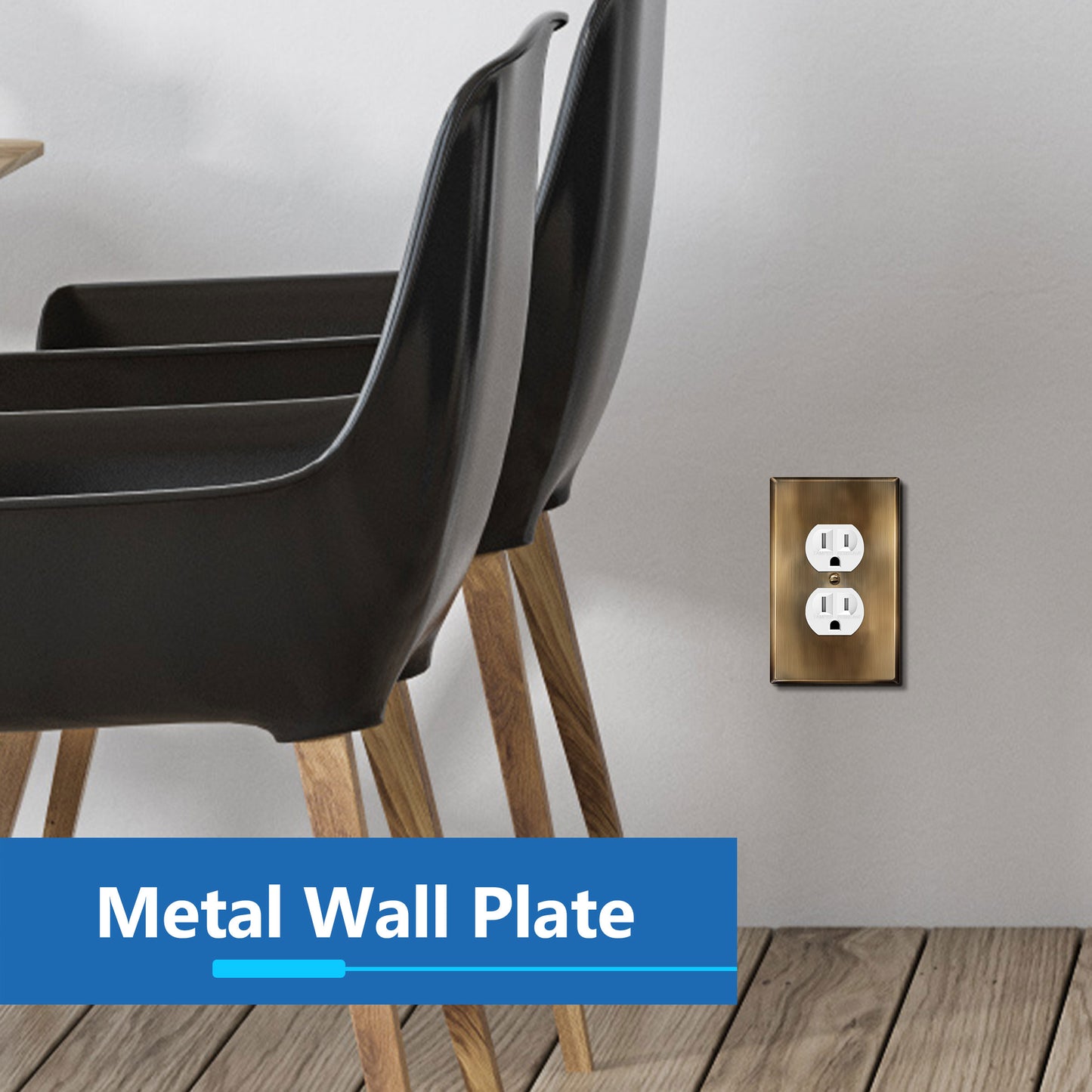 Duplex Receptacle Metal Wall Plate, Stainless Steel Outlet Cover, Corrosion Resistant, 1-Gang, Mid-Size