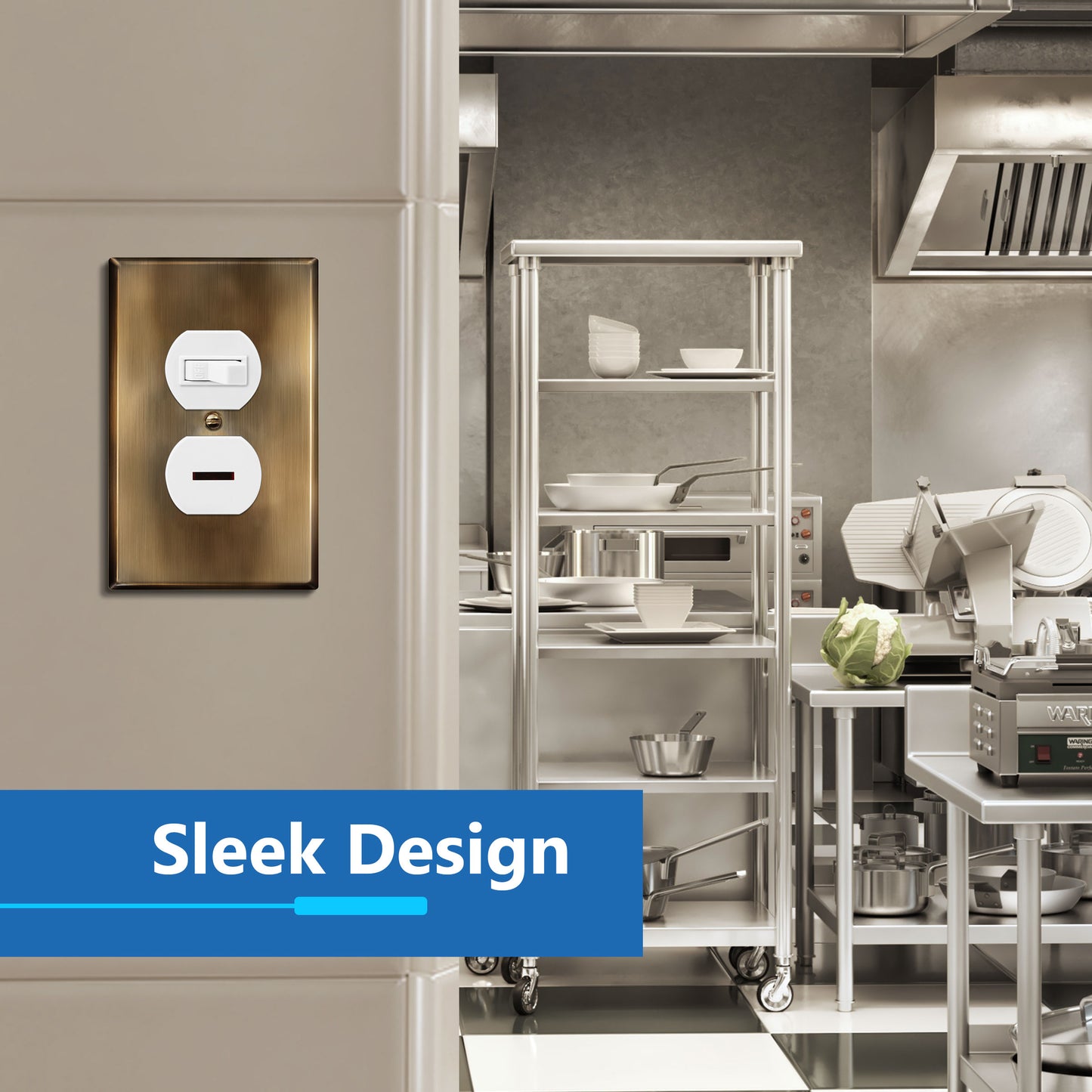 Duplex Receptacle Metal Wall Plate, Stainless Steel Outlet Cover, Corrosion Resistant, 1-Gang, Mid-Size