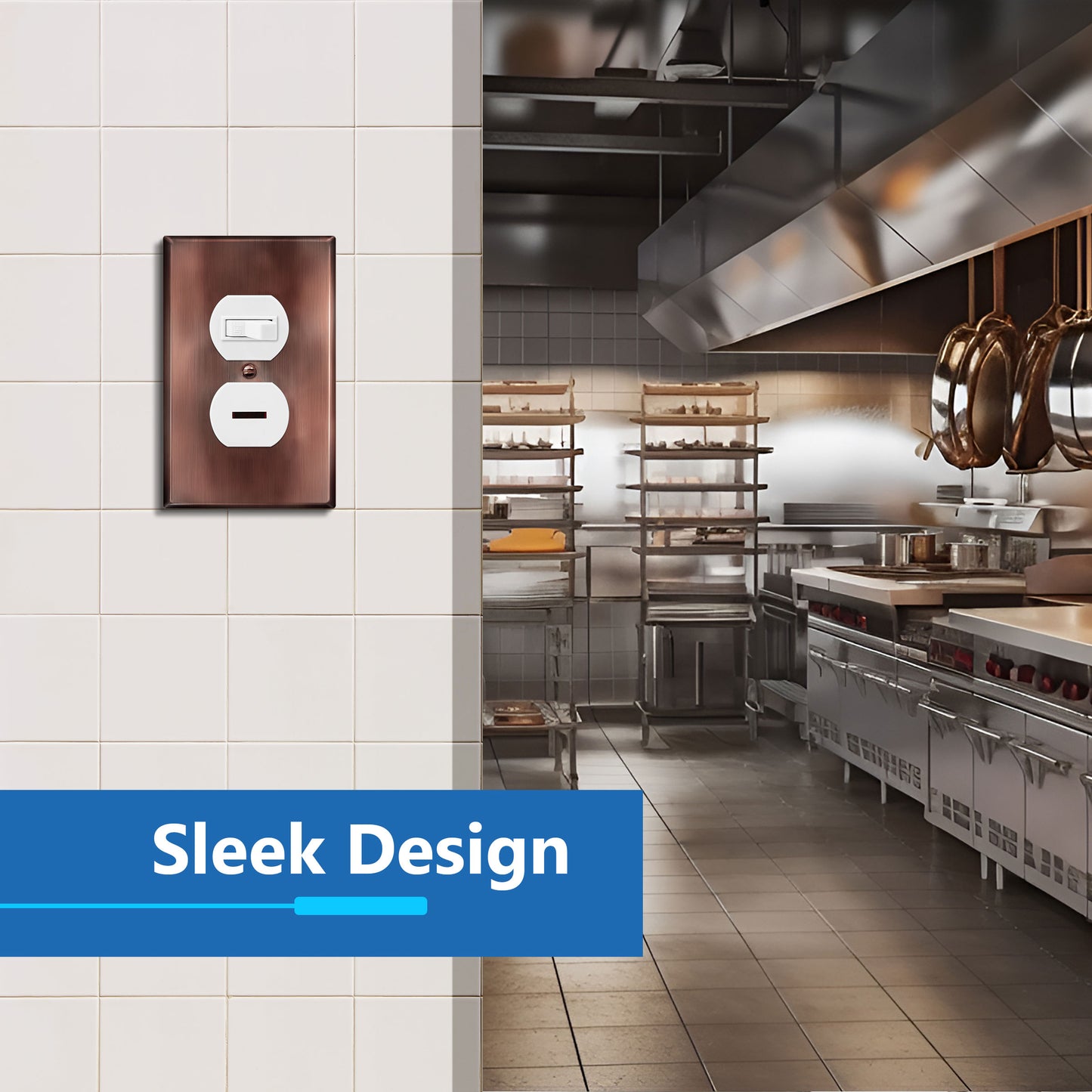 Duplex Receptacle Metal Wall Plate, Stainless Steel Outlet Cover, Corrosion Resistant, 1-Gang, Mid-Size