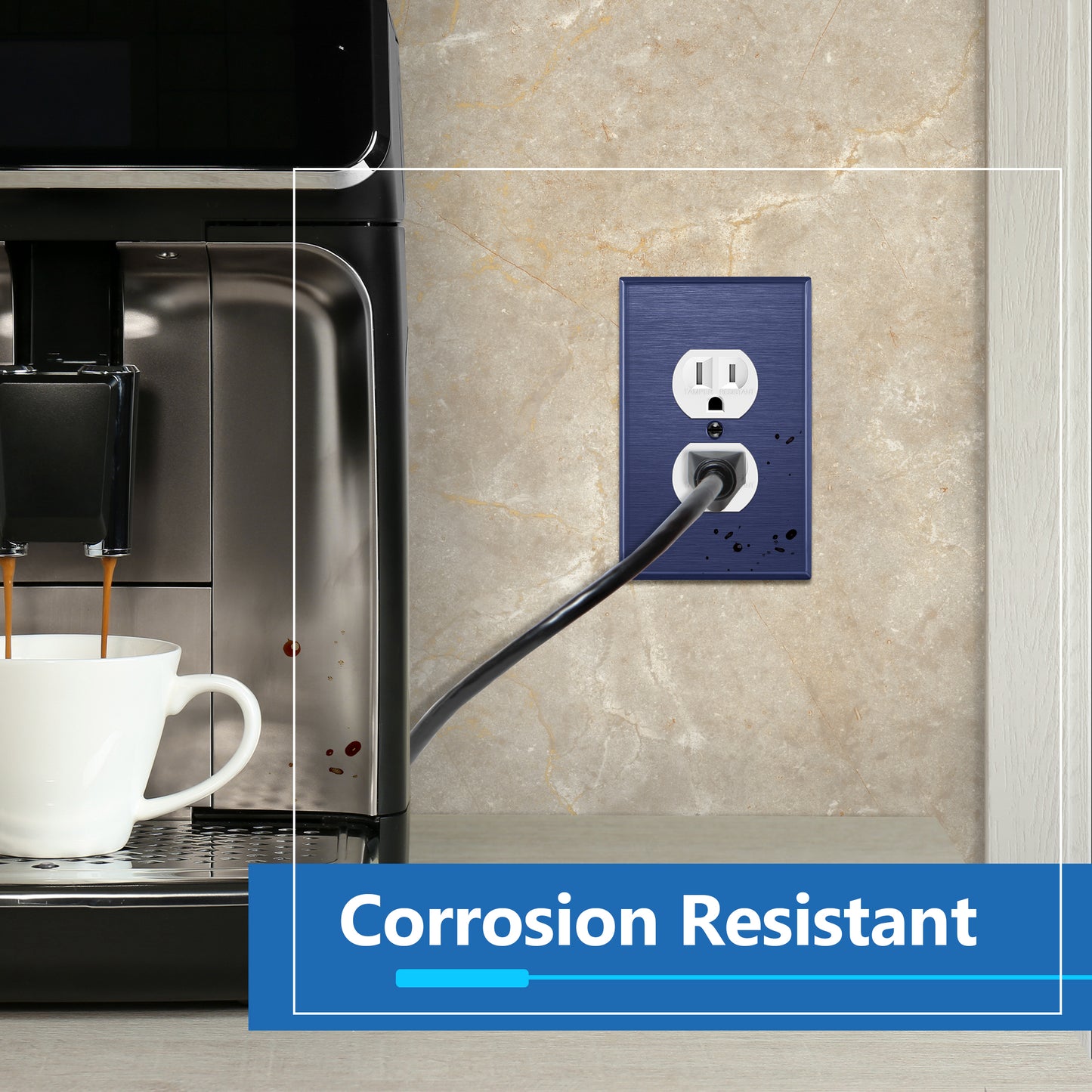 Duplex Receptacle Metal Wall Plate, Stainless Steel Outlet Cover, Corrosion Resistant, 1-Gang, Mid-Size