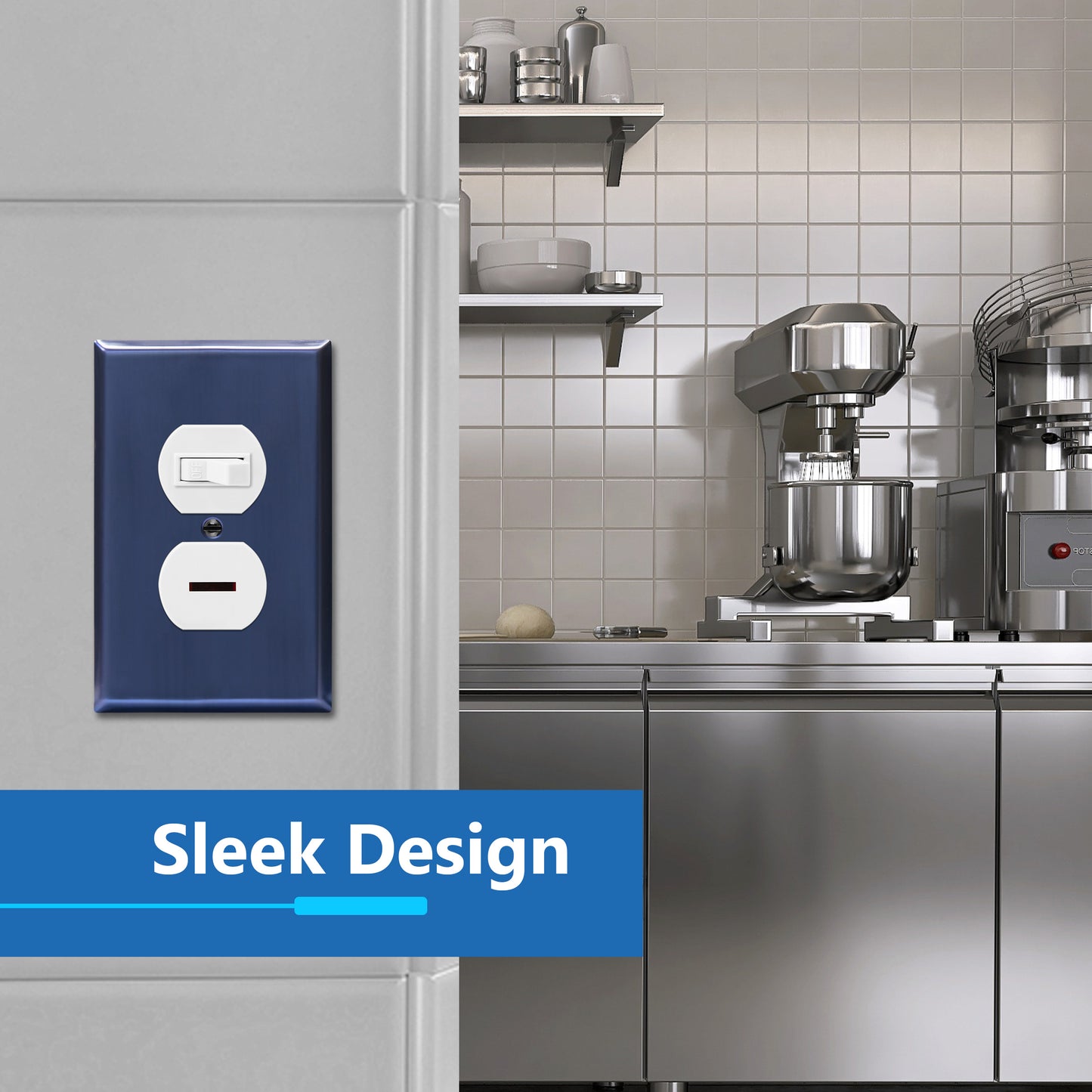 Duplex Receptacle Metal Wall Plate, Stainless Steel Outlet Cover, Corrosion Resistant, 1-Gang, Mid-Size