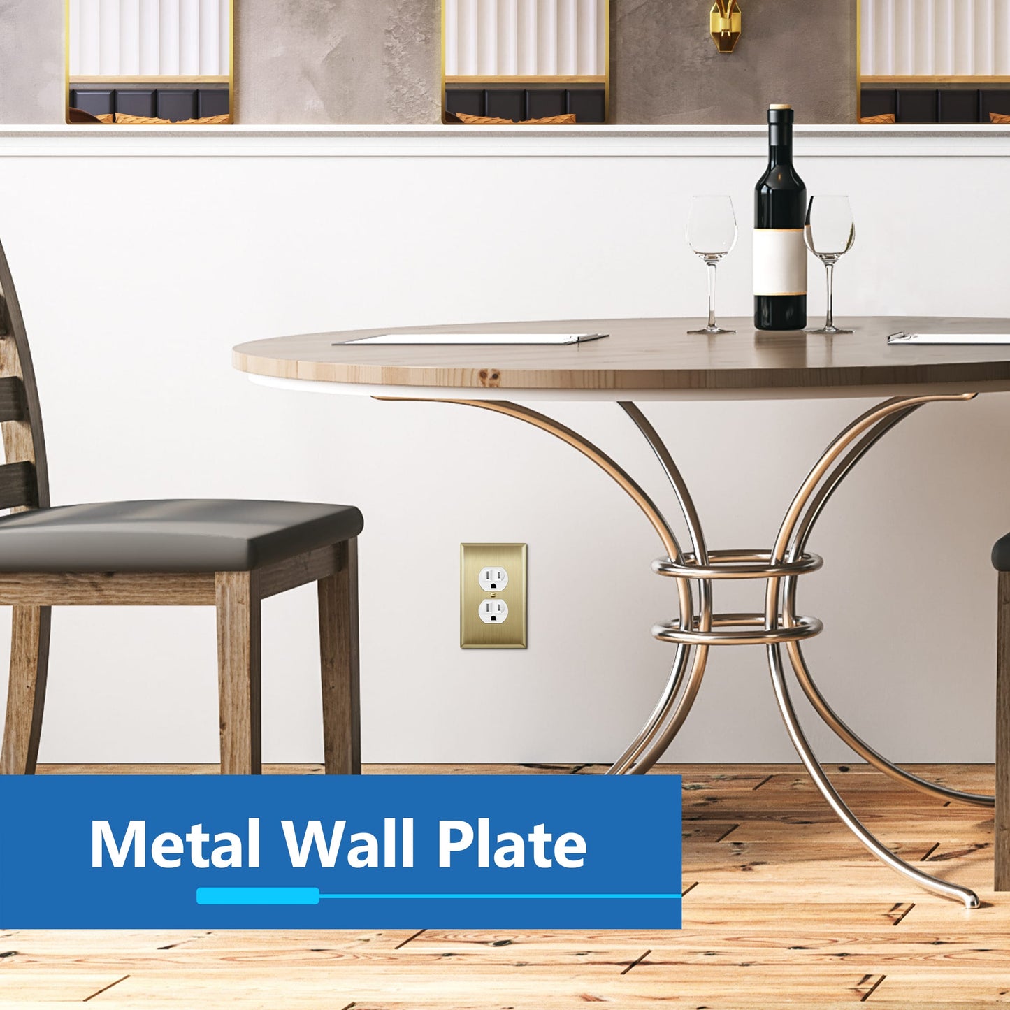 Duplex Receptacle Metal Wall Plate, Stainless Steel Outlet Cover, Corrosion Resistant, 1-Gang, Mid-Size