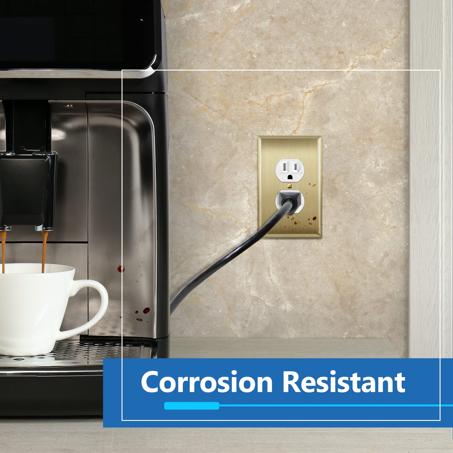 Duplex Receptacle Metal Wall Plate, Stainless Steel Outlet Cover, Corrosion Resistant, 1-Gang, Mid-Size