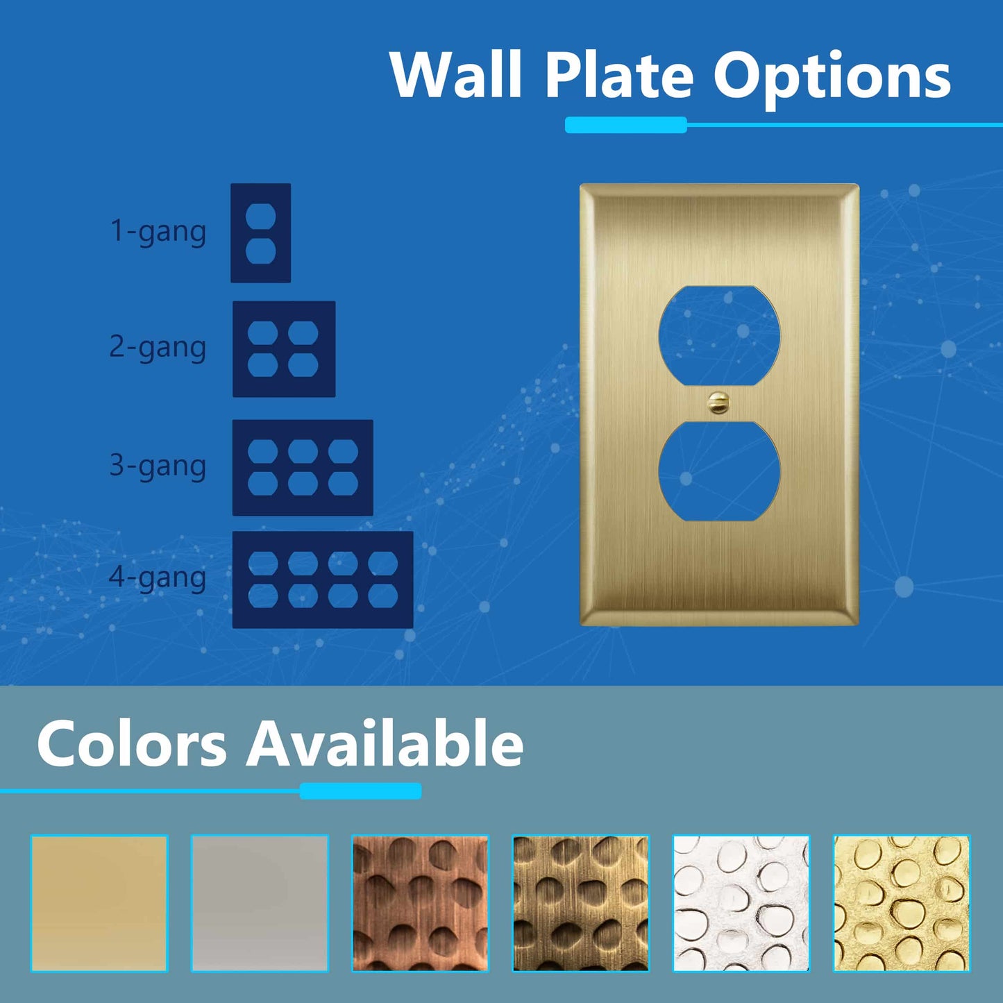 Duplex Receptacle Metal Wall Plate, Stainless Steel Outlet Cover, Corrosion Resistant, 1-Gang, Mid-Size