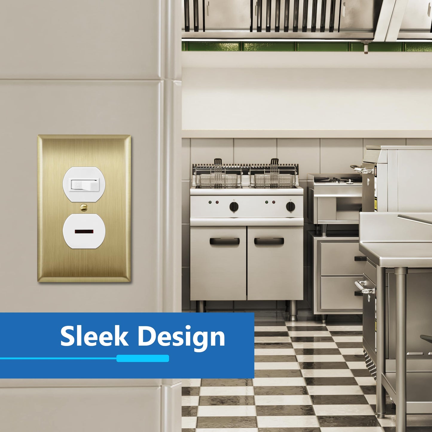 Duplex Receptacle Metal Wall Plate, Stainless Steel Outlet Cover, Corrosion Resistant, 1-Gang, Mid-Size
