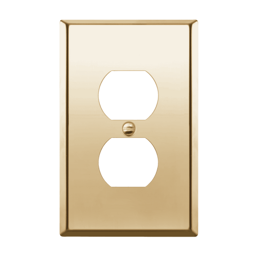 Duplex Receptacle Metal Wall Plate, Stainless Steel Outlet Cover, Corrosion Resistant, 1-Gang, Mid-Size