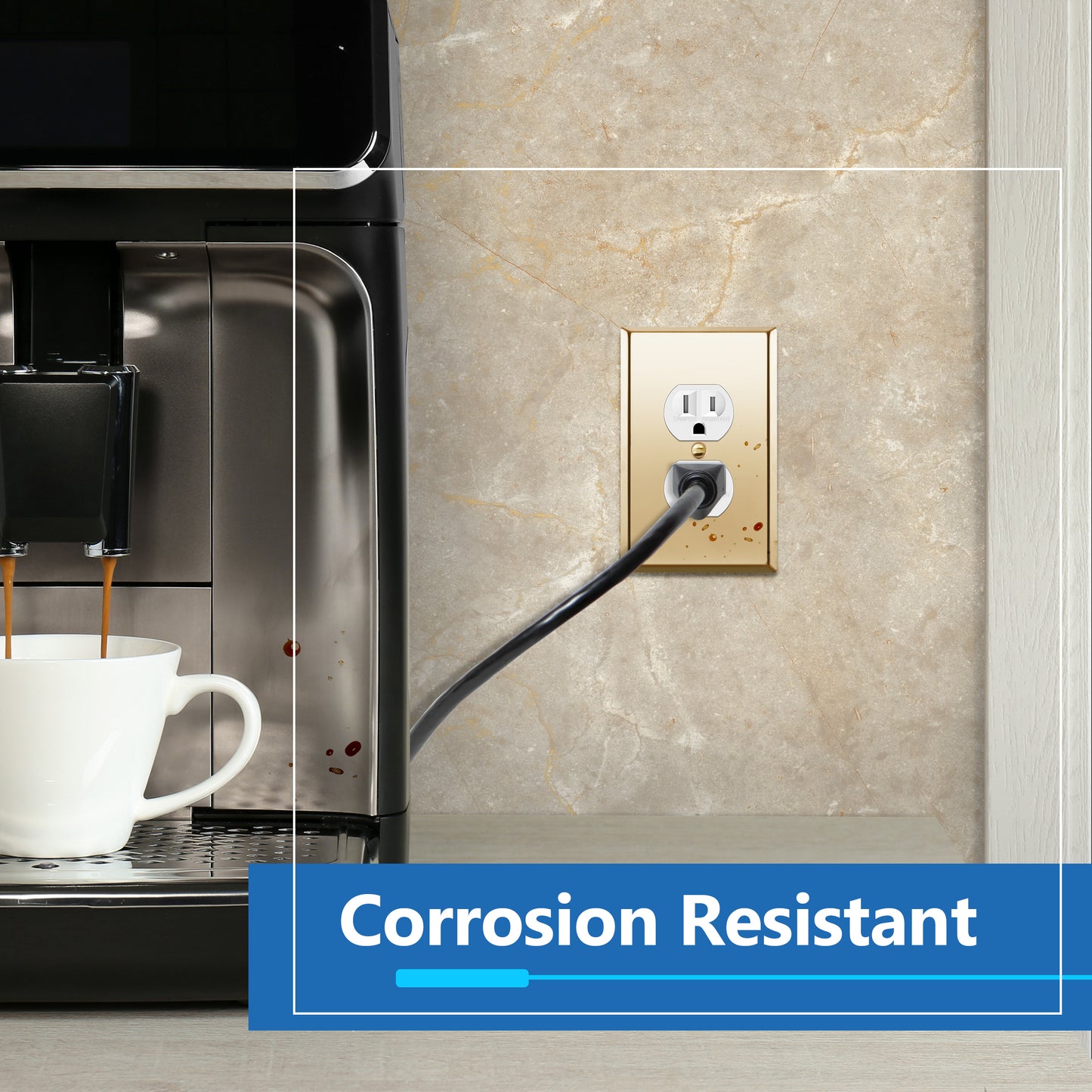 Duplex Receptacle Metal Wall Plate, Stainless Steel Outlet Cover, Corrosion Resistant, 1-Gang, Mid-Size